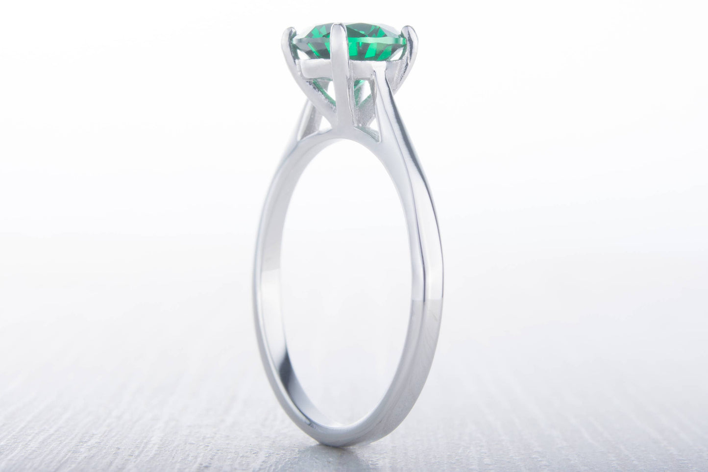 1.5ct Lab emerald cathedral solitaire ring in Titanium or White Gold - engagement ring - wedding ring - handmade ring
