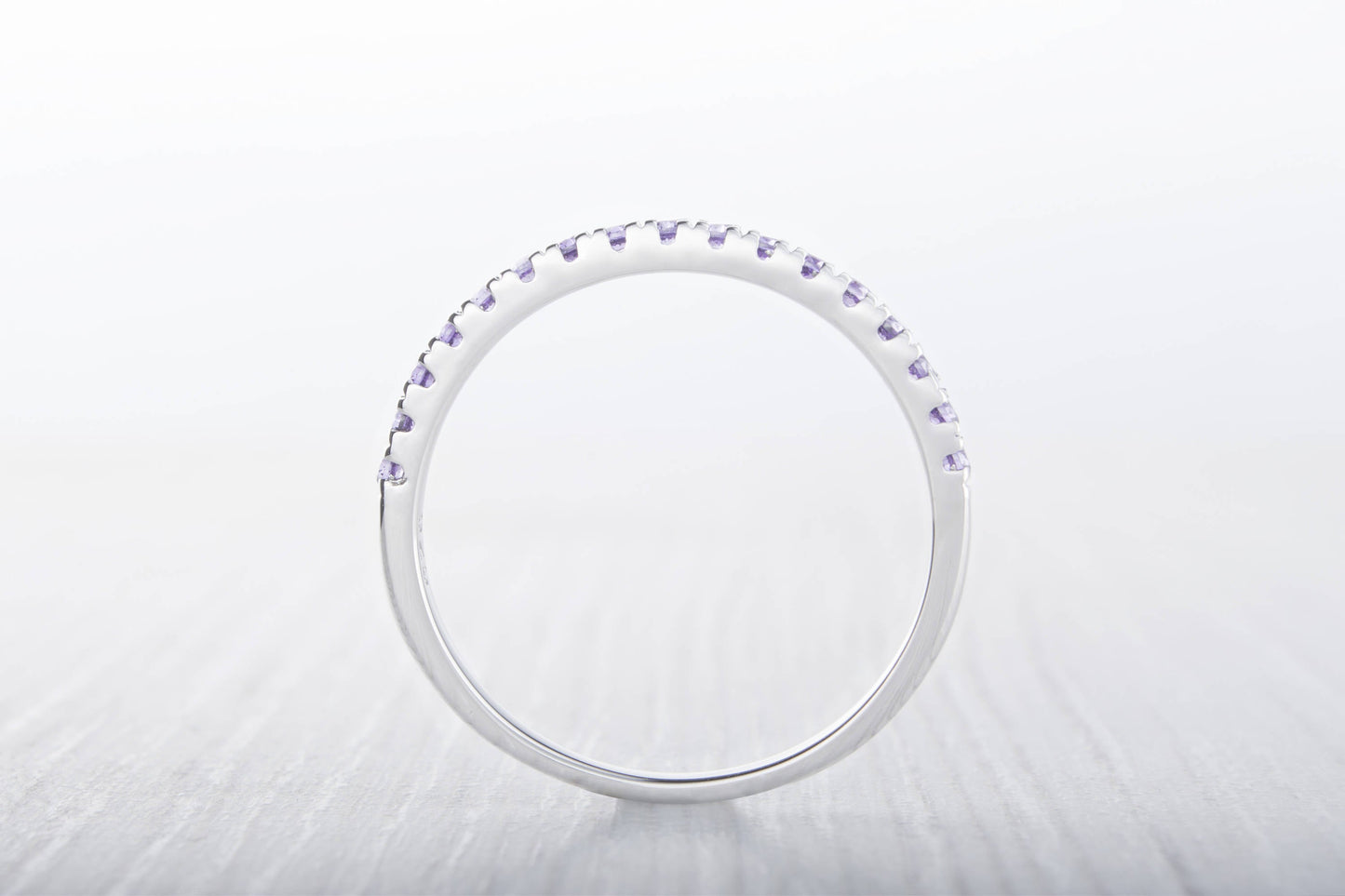 1.8mm wide Amethyst Gemstone Half Eternity ring - stacking ring