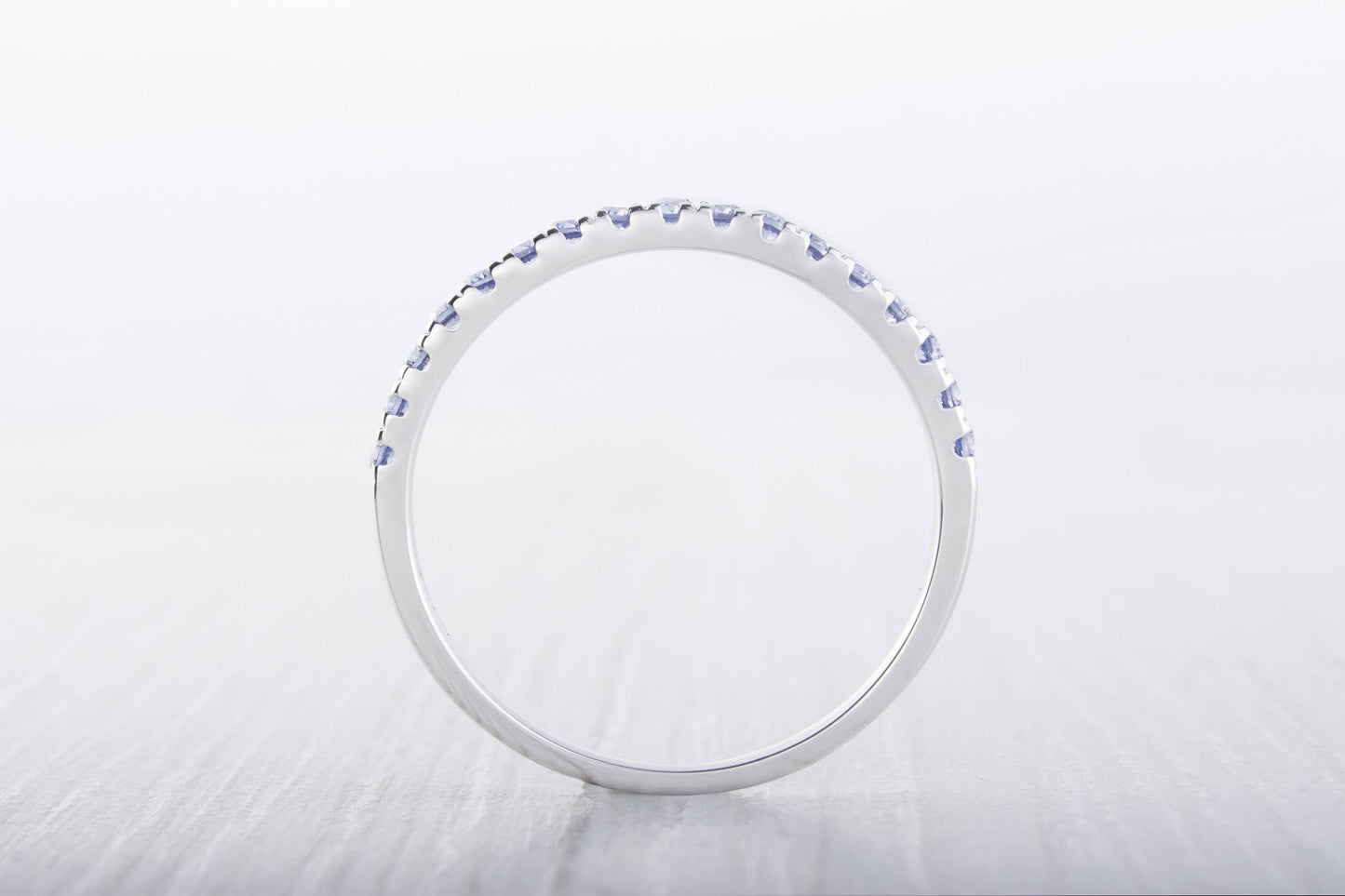 Natural Tanzanite 1.8mm wide Half Eternity ring  in white gold or Silver - stacking ring - wedding band - handmade engagement ring