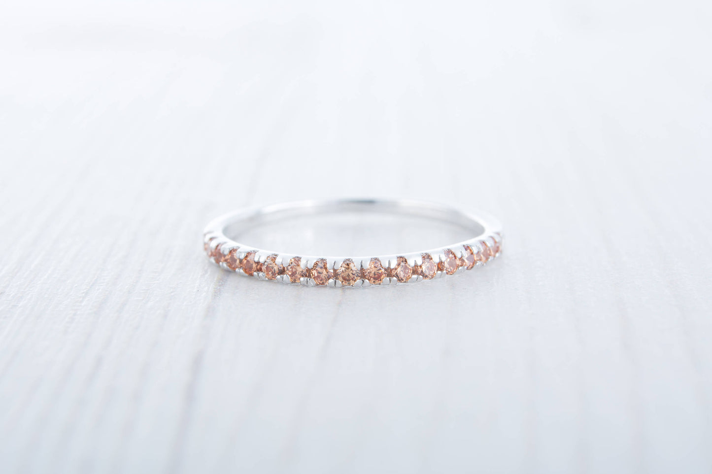 1.8mm wide natural Citrine Half Eternity ring  in white gold or Silver - stacking ring - wedding band - handmade engagement ring