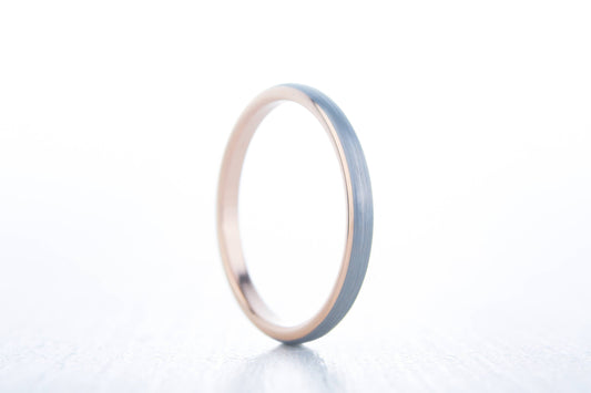 2mm 14K Rose Gold and Brushed Titanium Wedding ring band for men and women