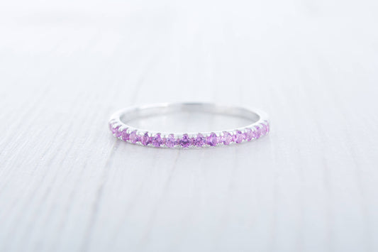 1.8mm wide Natural Pink Tourmaline Half Eternity ring  in white gold or Silver - stacking ring - wedding band - handmade engagement ring