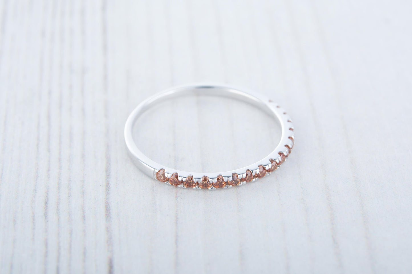 1.8mm wide natural Citrine Half Eternity ring  in white gold or Silver - stacking ring - wedding band - handmade engagement ring