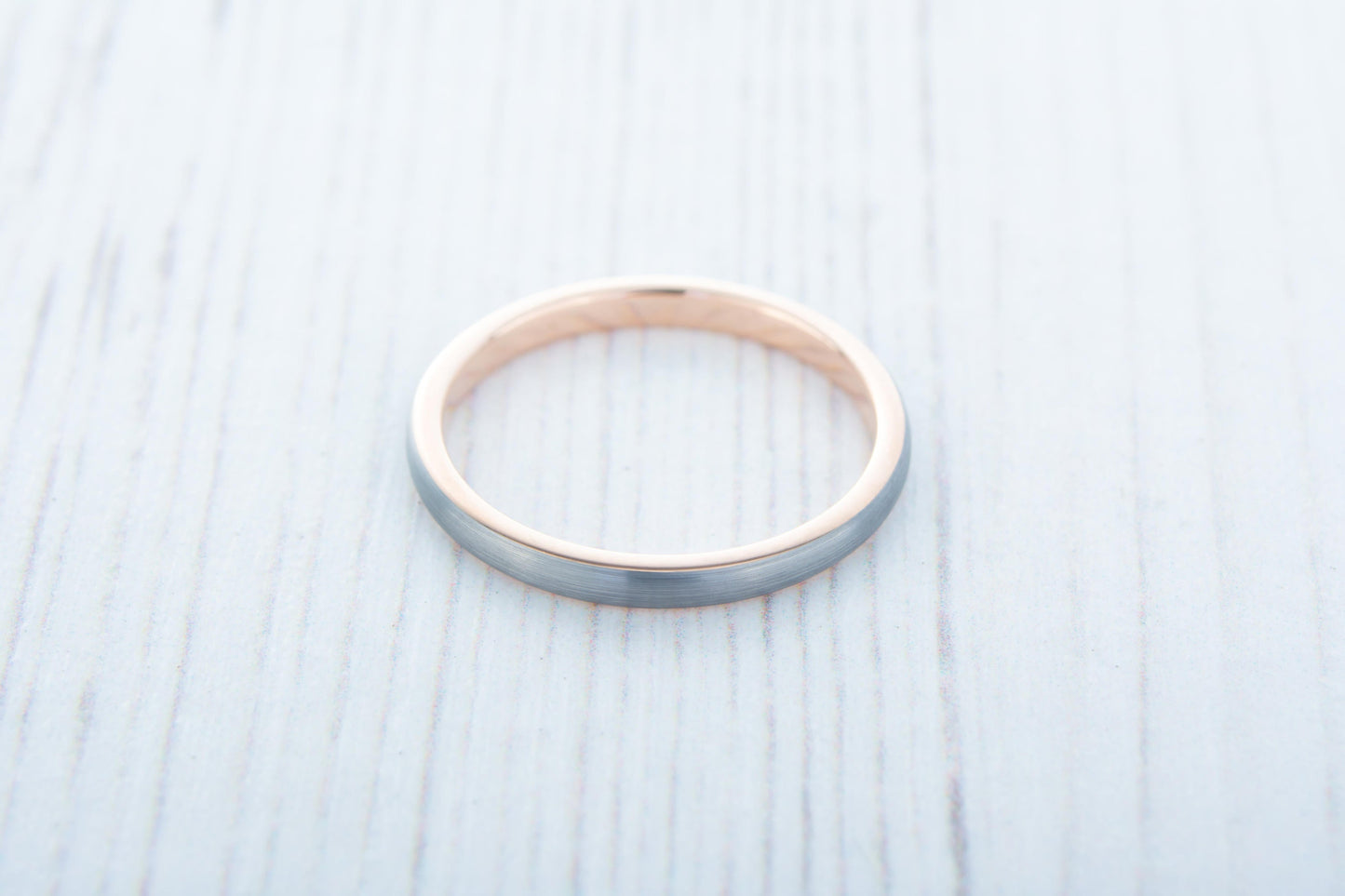 2mm 14K Rose Gold and Brushed Titanium Wedding ring band for men and women
