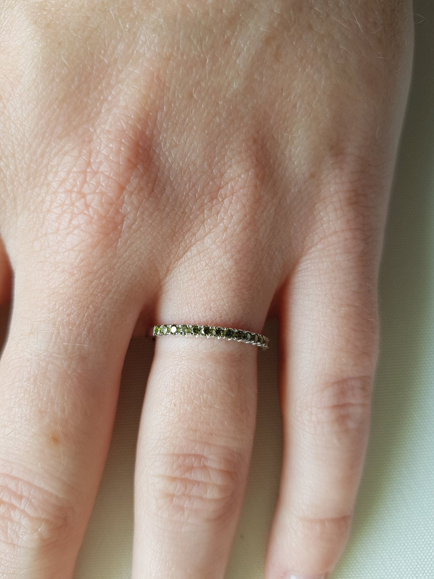 1.8mm wide natural Peridot Half Eternity ring  in white gold or Silver - stacking ring - wedding band - handmade engagement ring