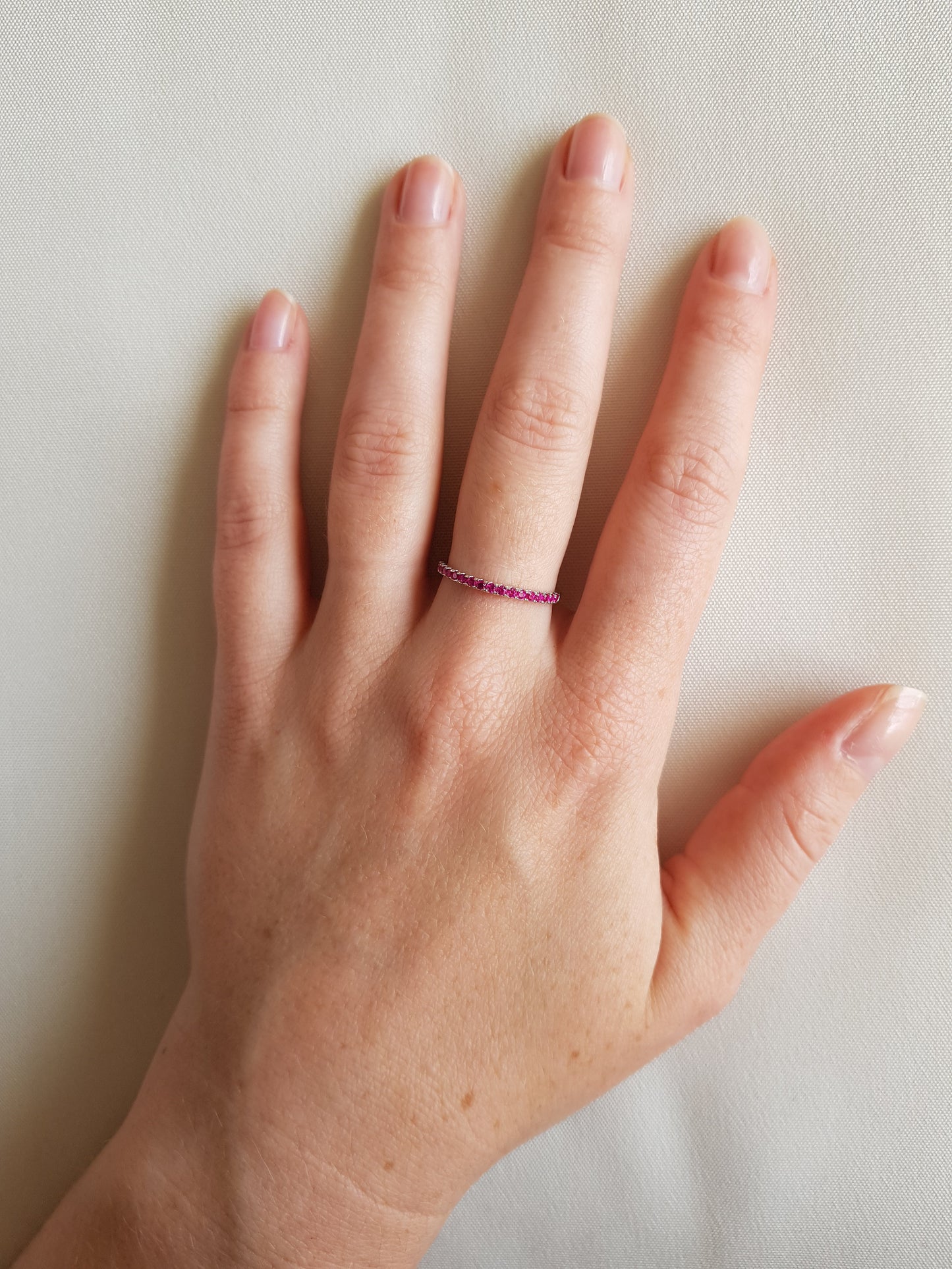 1.8mm wide Ruby Half Eternity ring  in white gold or Silver - stacking ring - wedding band - handmade engagement ring
