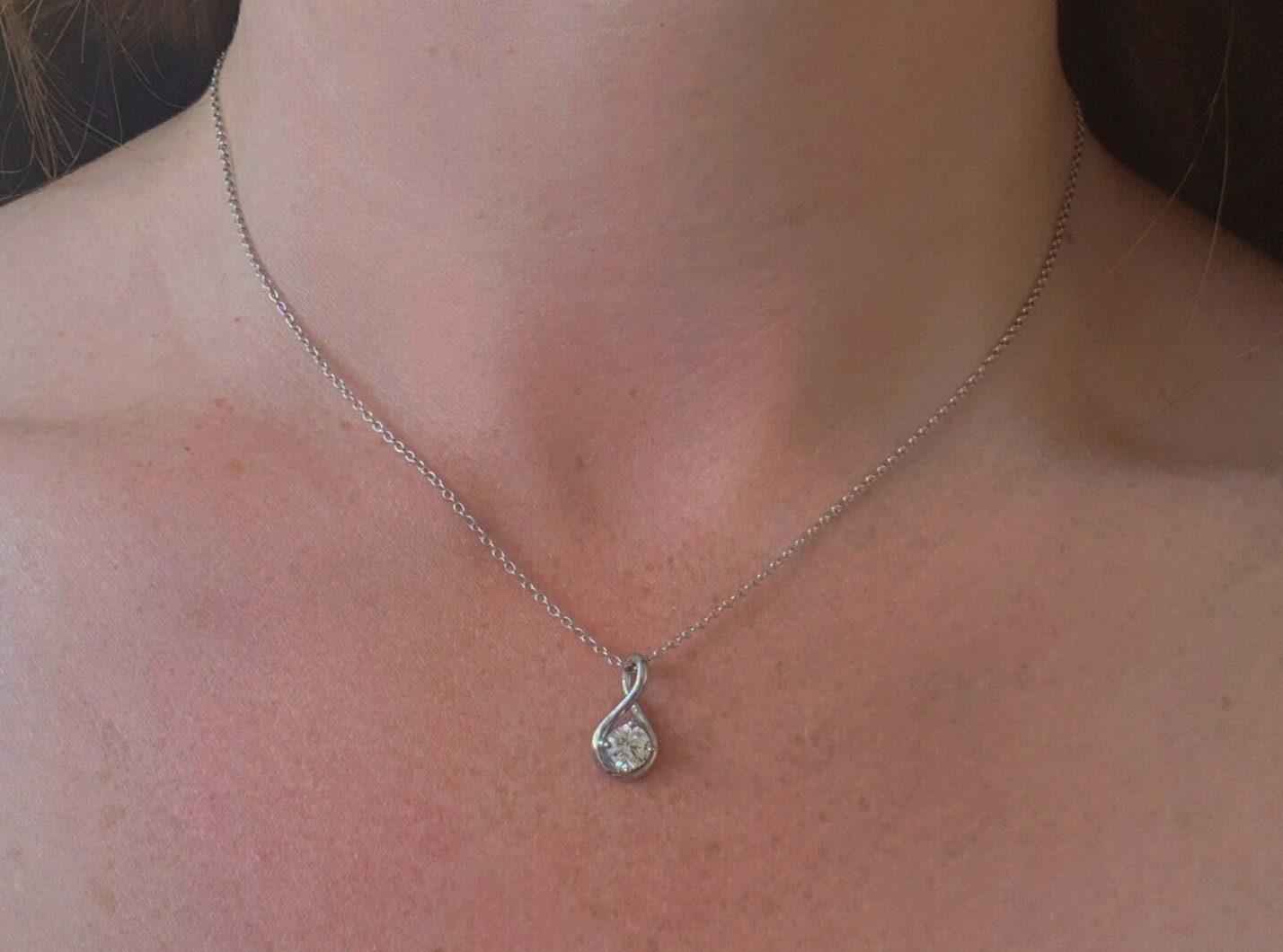 Twist style Necklace with Man Made Diamond Simulant pendant - available in 5mm, 6mm stone sizes - titanium