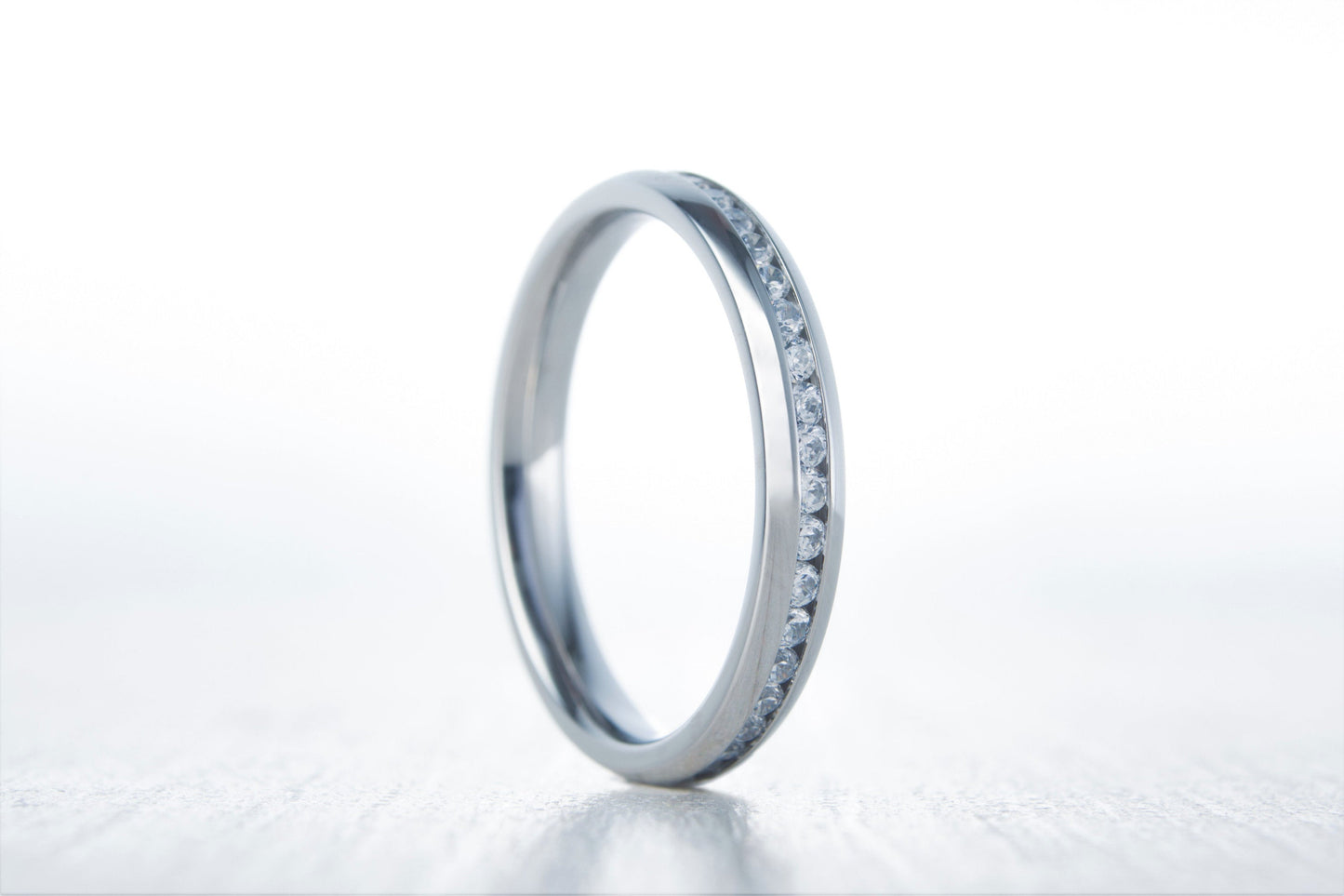 3mm Wide Man Made Diamond Simulant Full Eternity ring / stacking ring in white gold or titanium - Wedding Band - Engagement ring
