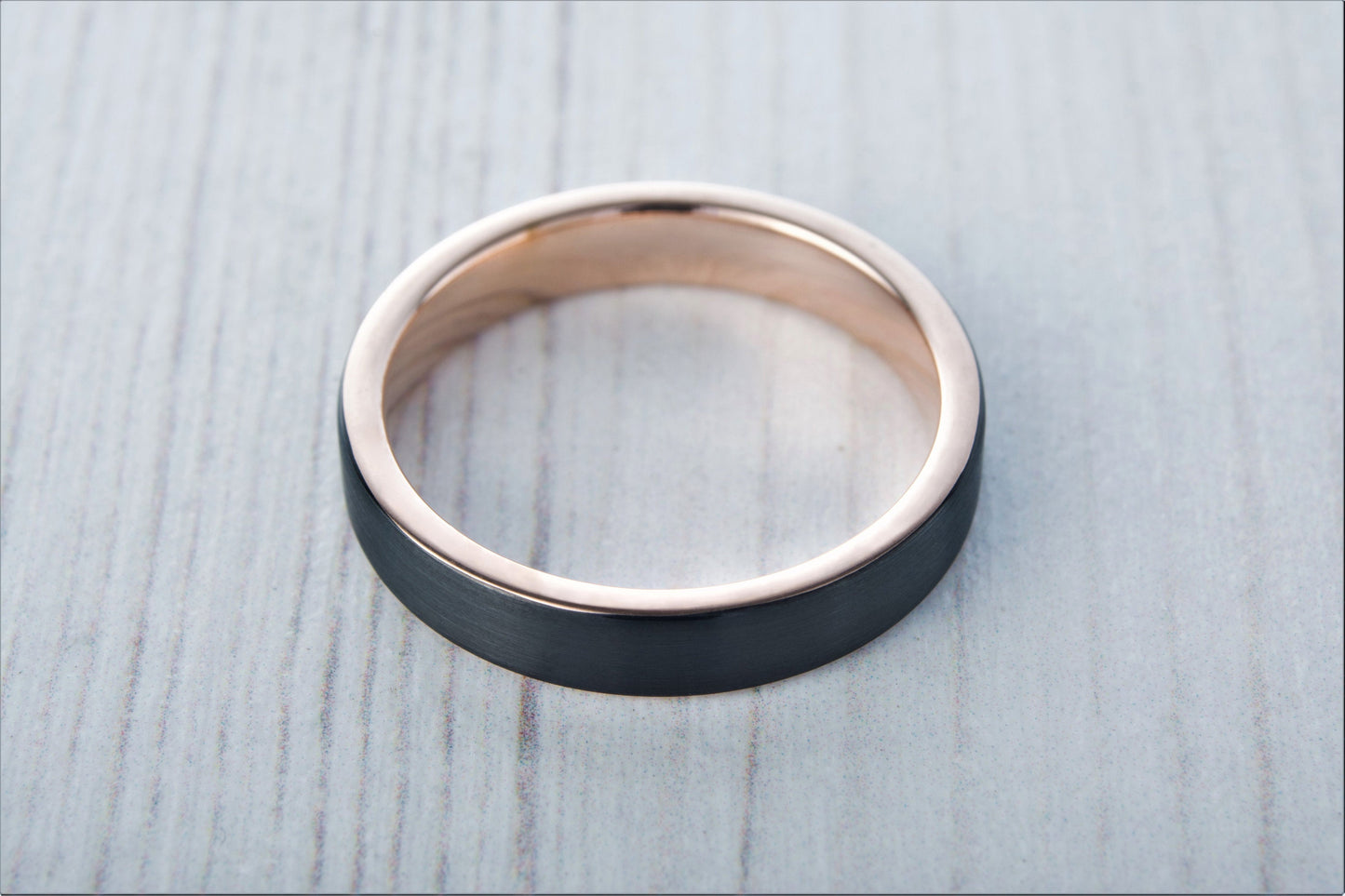 4mm Black Brushed titanium & 18k rose gold wedding ring band for men and women