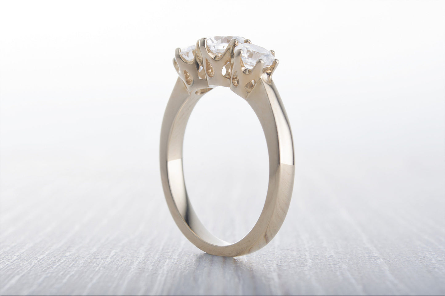 Solid gold Moissnaite Trilogy ring available in 9k, 14K, 18K Rose, yellow or white gold - engagement ring