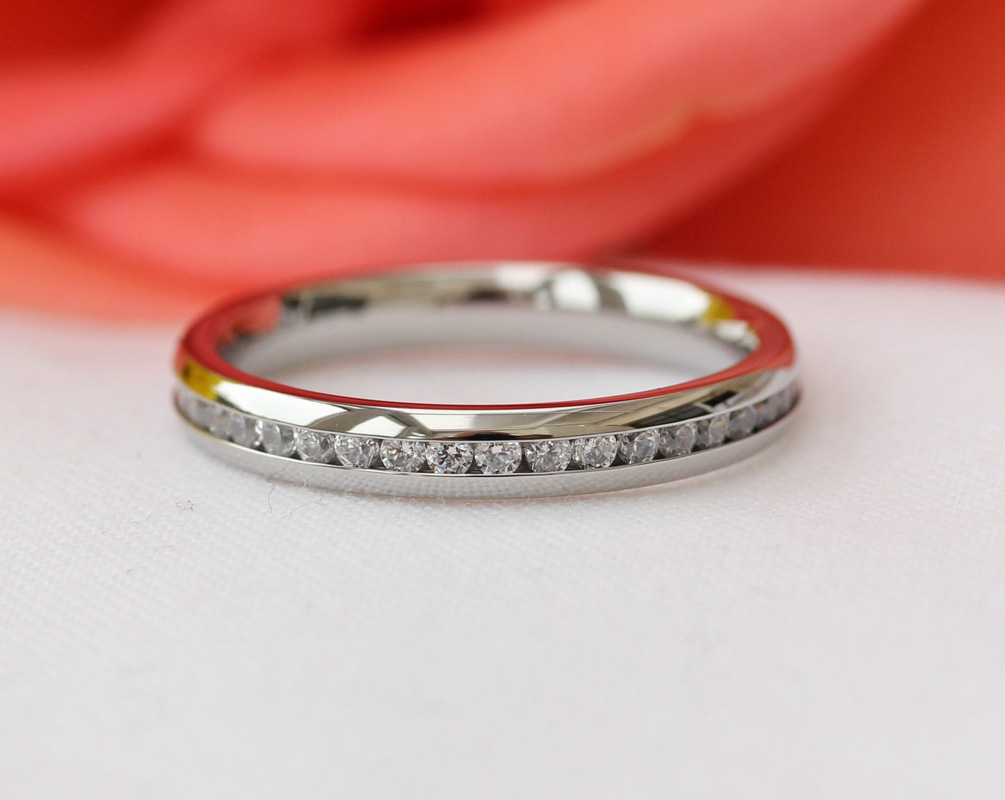 Wedding set! 1.5ct Man Made Diamond Simulant cathedral solitaire and matching eternity ring in Titanium or White Gold