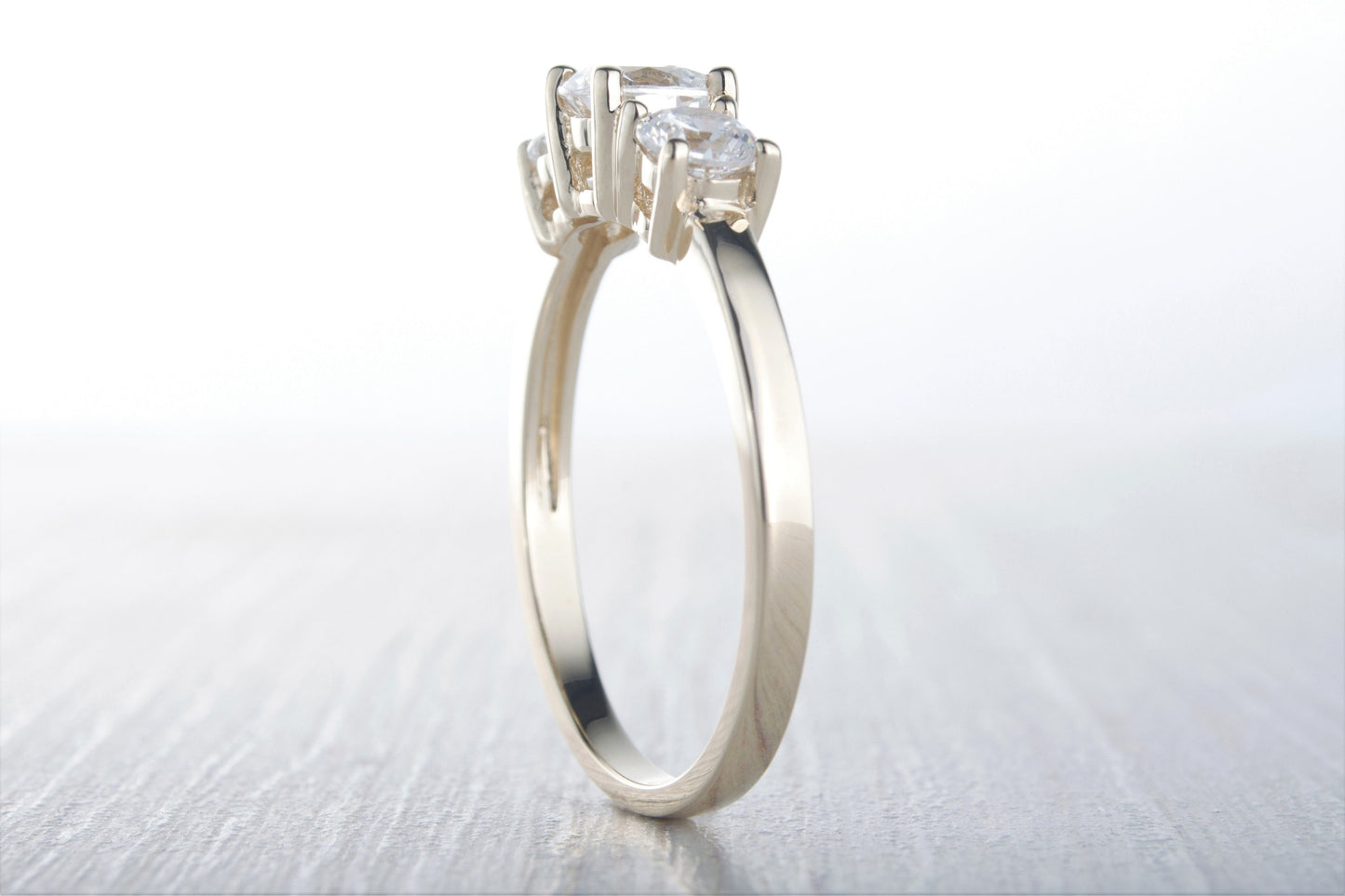 Moissanite Trilogy ring available in 9K, 14K, 18K, Rose, yellow, white gold - engagement ring