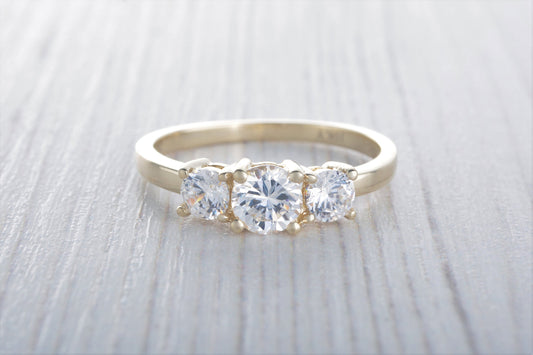 Moissanite Trilogy ring available in 9K, 14K, 18K, Rose, yellow, white gold - engagement ring