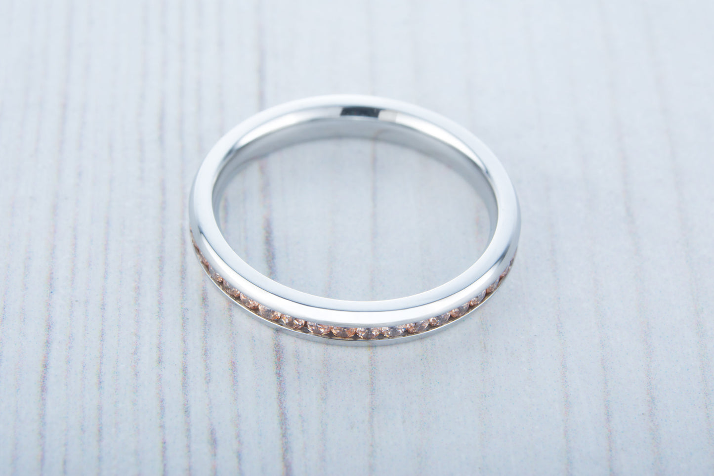 Natural Citrine 3mm Wide Full Eternity ring / stacking ring in white gold or titanium - Wedding Band - Engagement ring