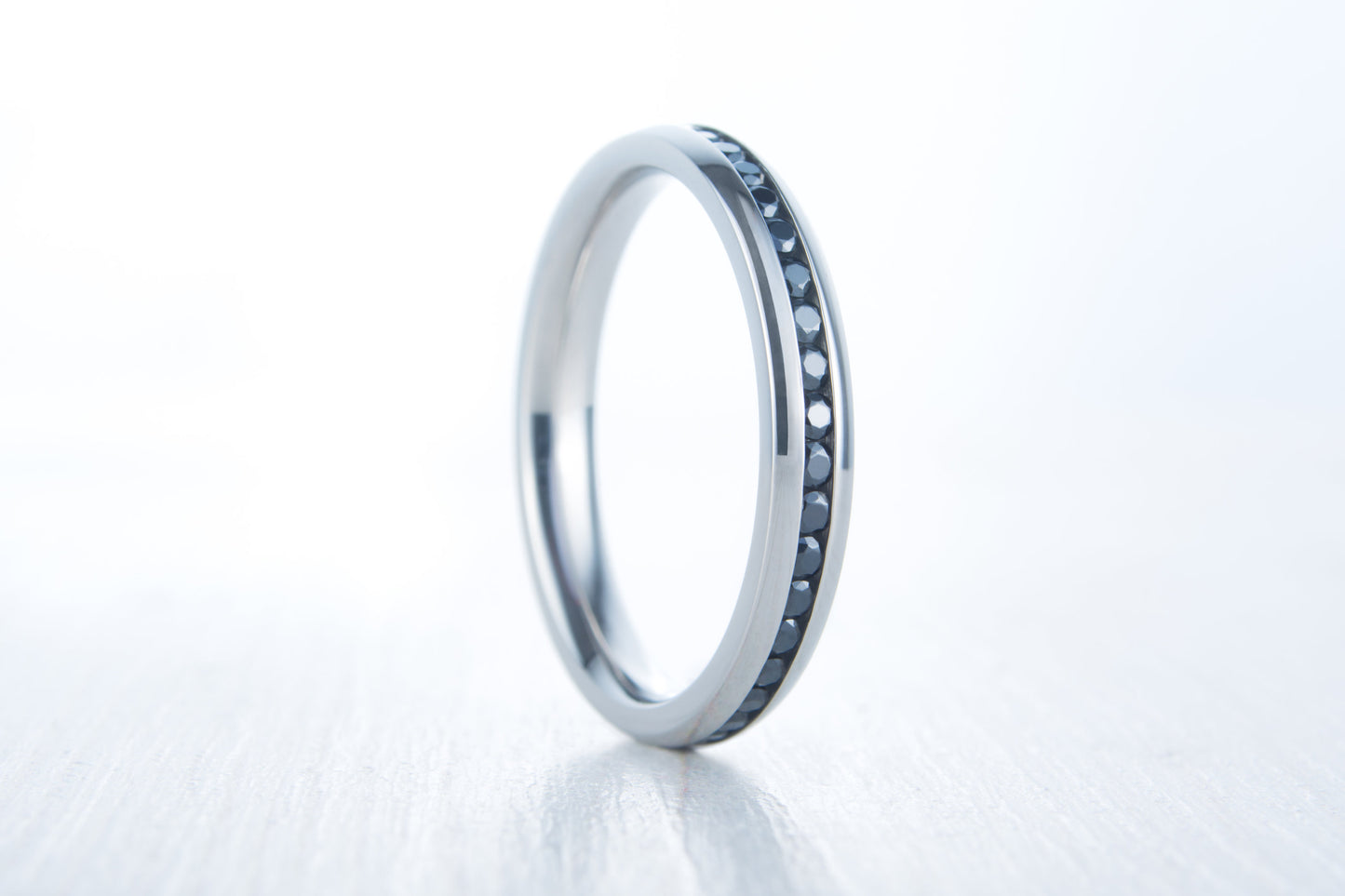 Natural Onyx 3mm Wide Full Eternity ring / stacking ring in white gold or titanium - Wedding Band - Engagement ring