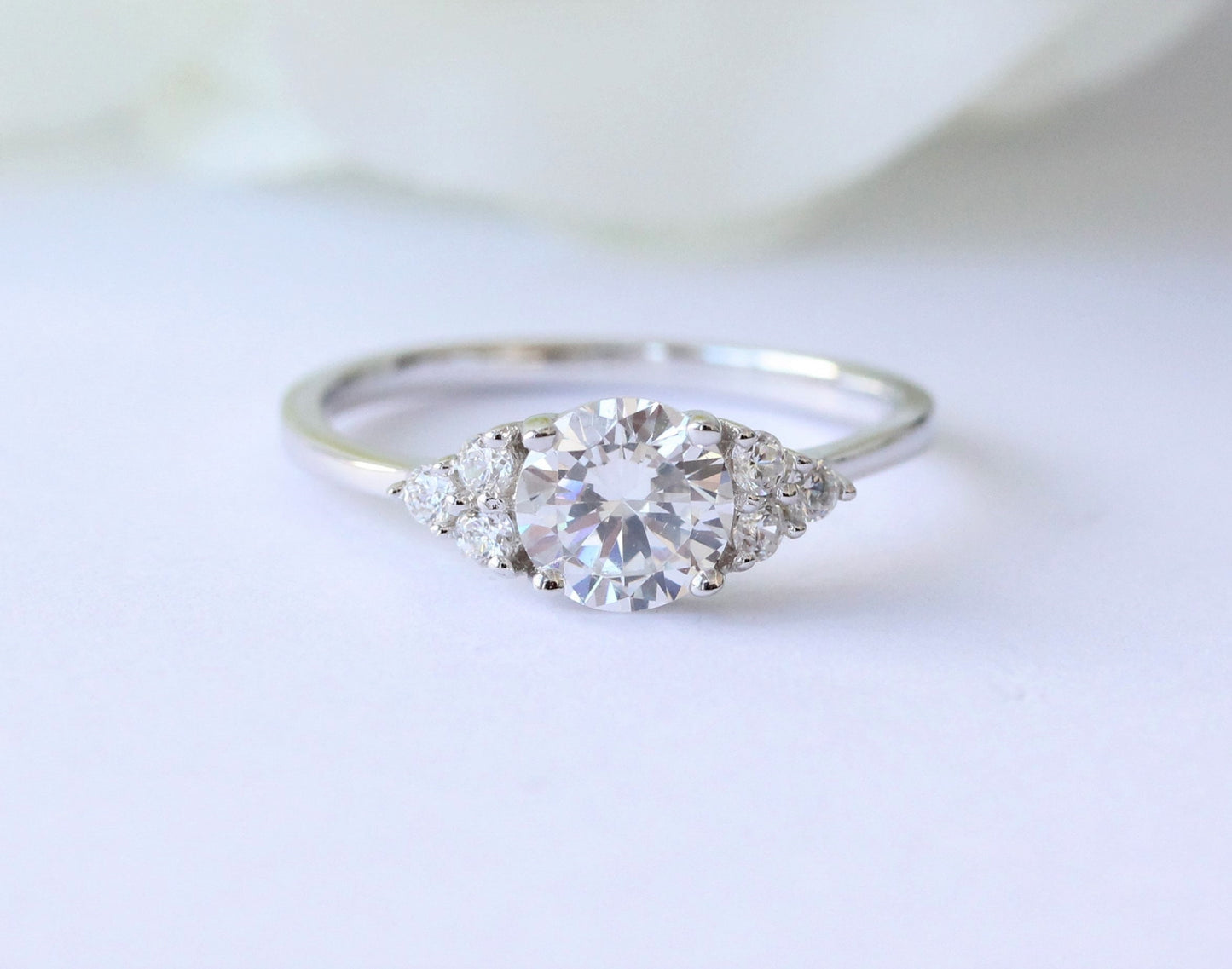 1.25ct Solid gold Moissanite Solitaire accent ring available in 9k, 14k, 18k Rose, yellow or white gold - engagement ring