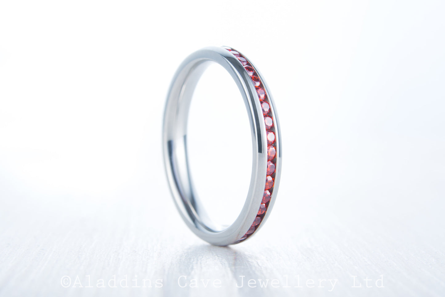 Natural Garnet 3mm Wide Full Eternity ring / stacking ring in white gold or titanium - Wedding Band - Engagement ring