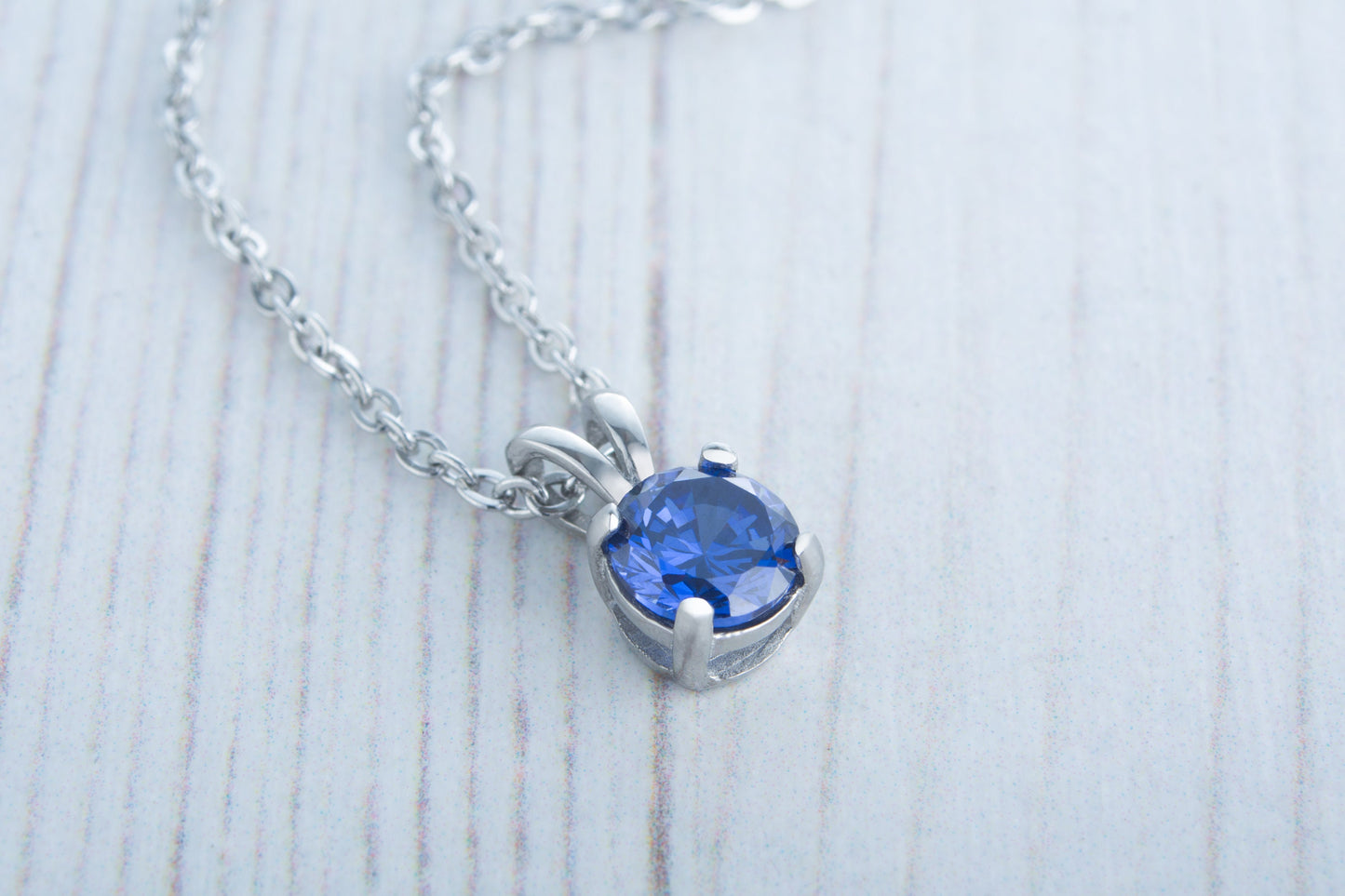 Genuine London Blue Topaz Pendant Necklace - in 4mm, 5mm, 6mm, 7mm - Available in titanium