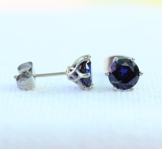 Natural Blue Sapphire stud earrings, available in titanium, white gold and surgical steel 4mm, 5mm and 6mm sizes