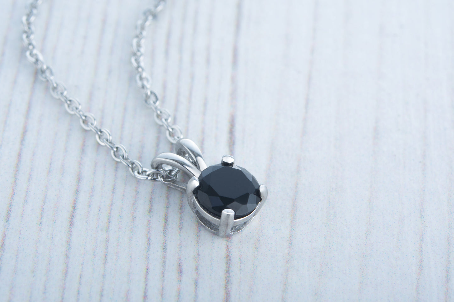 Genuine Onyx Pendant Necklace - Available in white gold and titanium - 4mm, 5mm, 6mm, 7mm sizes