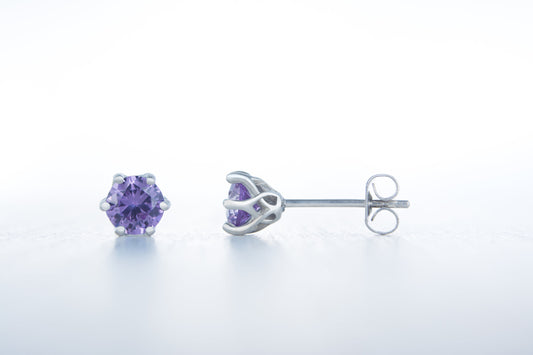 Lab Alexandrite stud earrings, available in titanium, white gold and surgical steel 4mm, 5mm or 6mm sizes