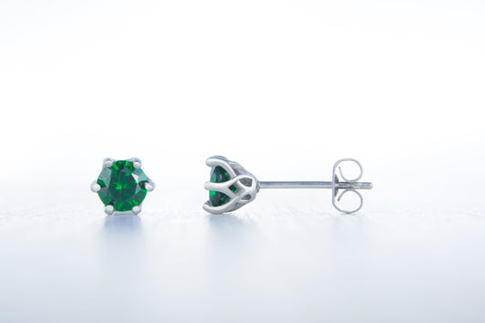 Lab emerald stud earrings, available in titanium, white gold and surgical steel 4mm, 5mm or 6mm sizes