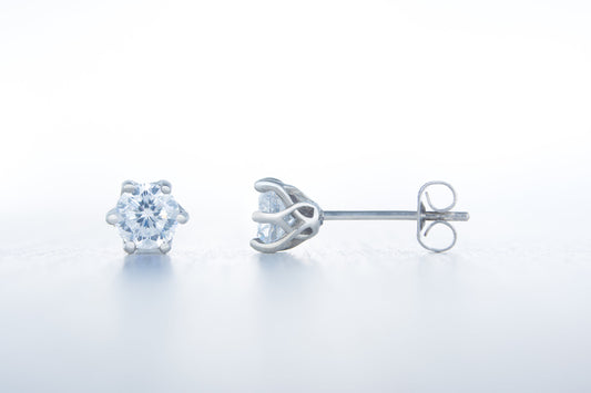 Flower and Hearts Cut Man Made Diamond Simulant stud earrings, available in titanium, white gold and surgical steel 4mm, 5mm or 6mm sizes