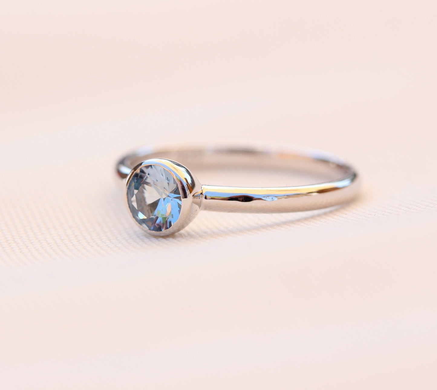 Natural Aquamarine bezel set solitaire ring - Available in white gold or sterling silver - handmade ring