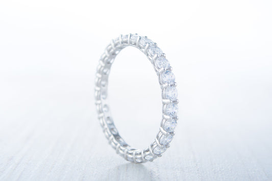 2.5mm wide Diamond simulant full Eternity ring Available in Sterling silver or White gold filled - stacking ring - wedding band