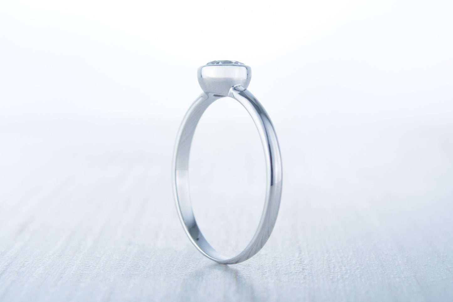 Simulated diamond bezel set solitaire ring - Available in white gold or sterling silver - handmade ring