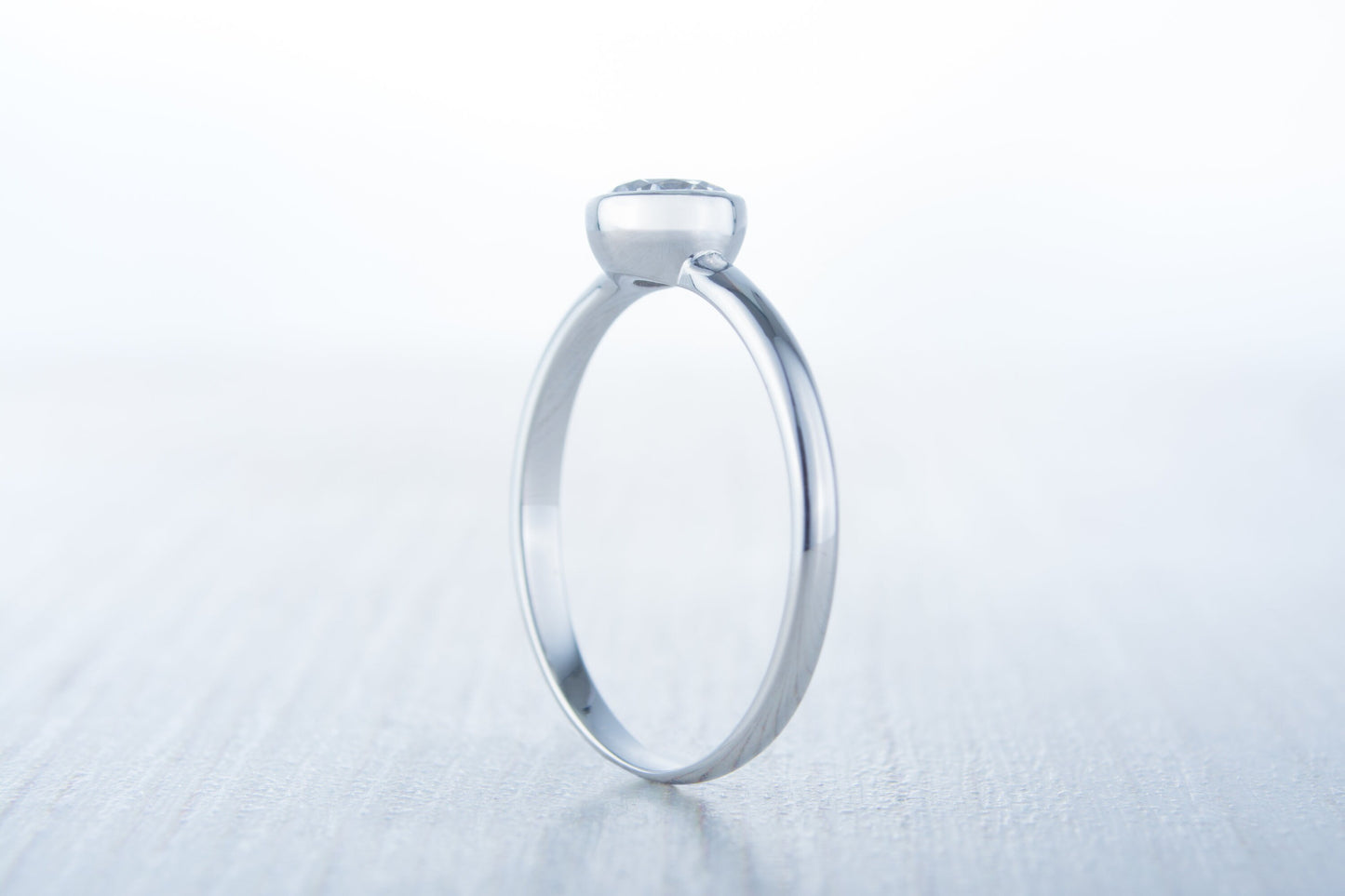 Lab White Sapphire bezel set solitaire ring - Available in white gold or sterling silver - handmade ring