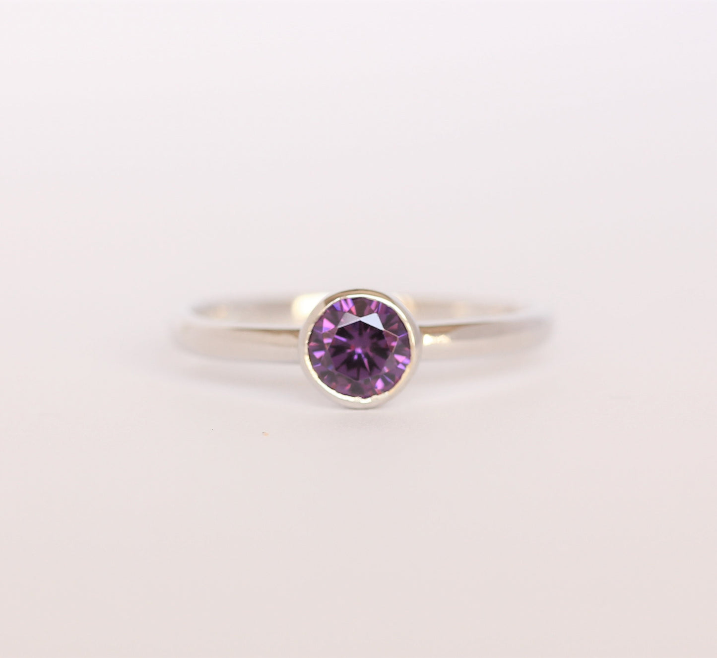 Natural Amethyst bezel set solitaire ring - Available in white gold or sterling silver - handmade ring