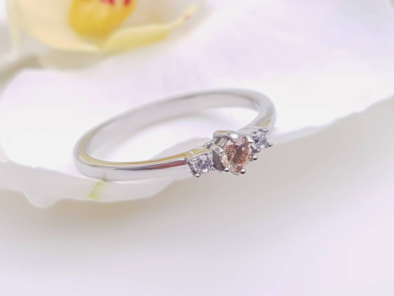 Natural Citrine and White Sapphire 3 stone Trilogy Ring in White Gold or Titanium  - engagement ring - handmade ring