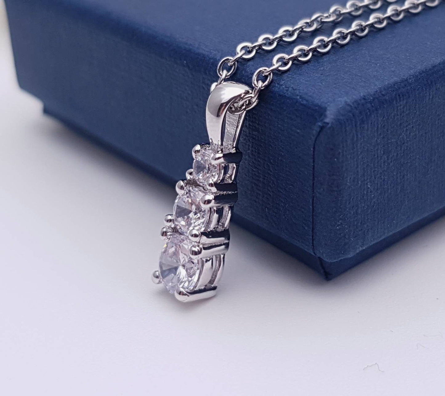 Sterling silver trilogy pendant with man made diamonds