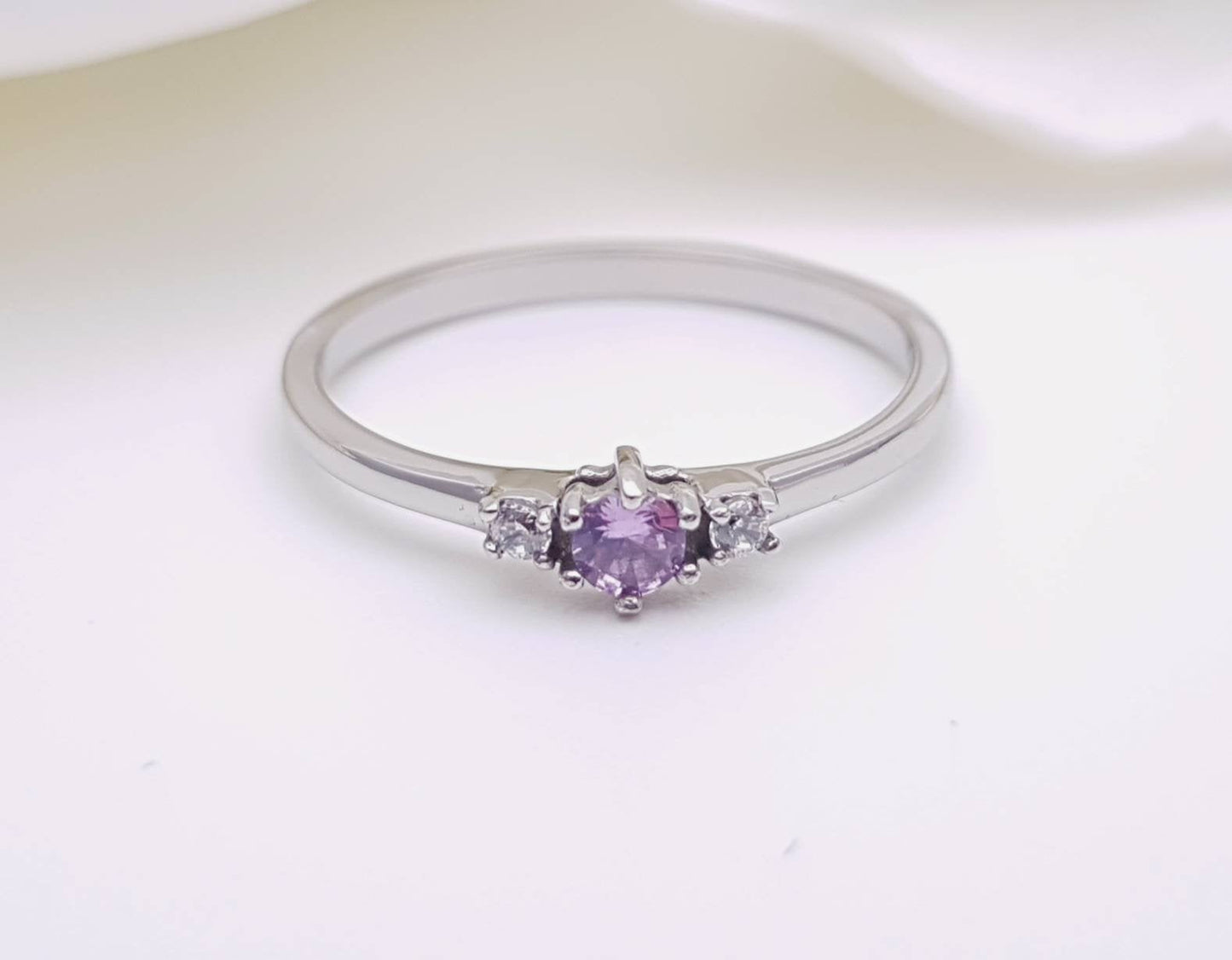 Alexandrite and White Sapphire 3 stone Trilogy Ring in White Gold or Titanium  - engagement ring - handmade ring