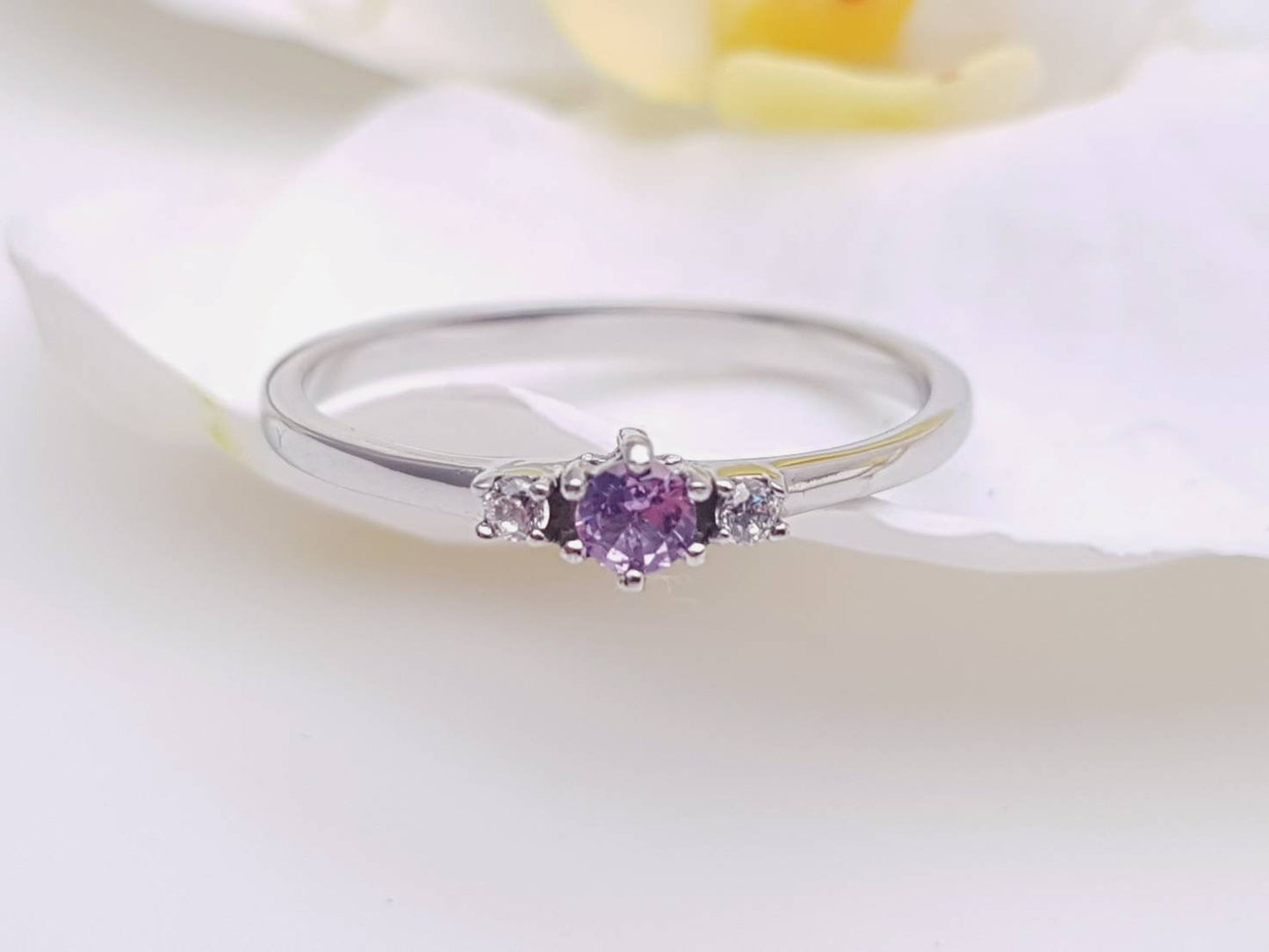 Alexandrite and White Sapphire 3 stone Trilogy Ring in White Gold or Titanium  - engagement ring - handmade ring