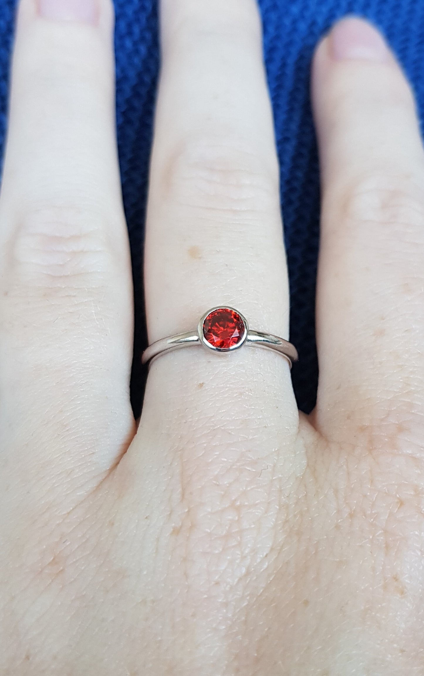 Natural Garnet bezel set solitaire ring - Available in white gold or sterling silver - handmade ring