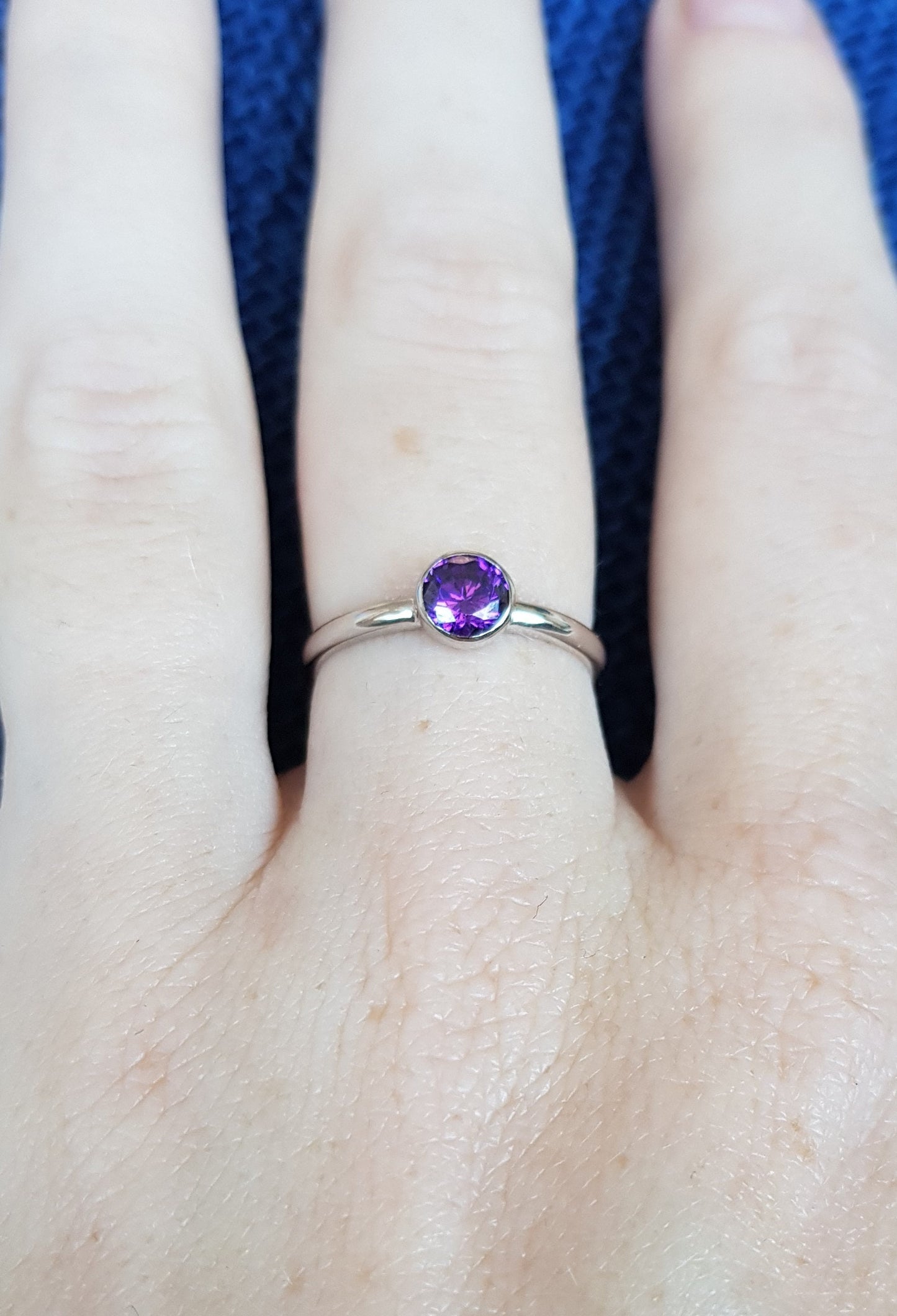 Natural Amethyst bezel set solitaire ring - Available in white gold or sterling silver - handmade ring