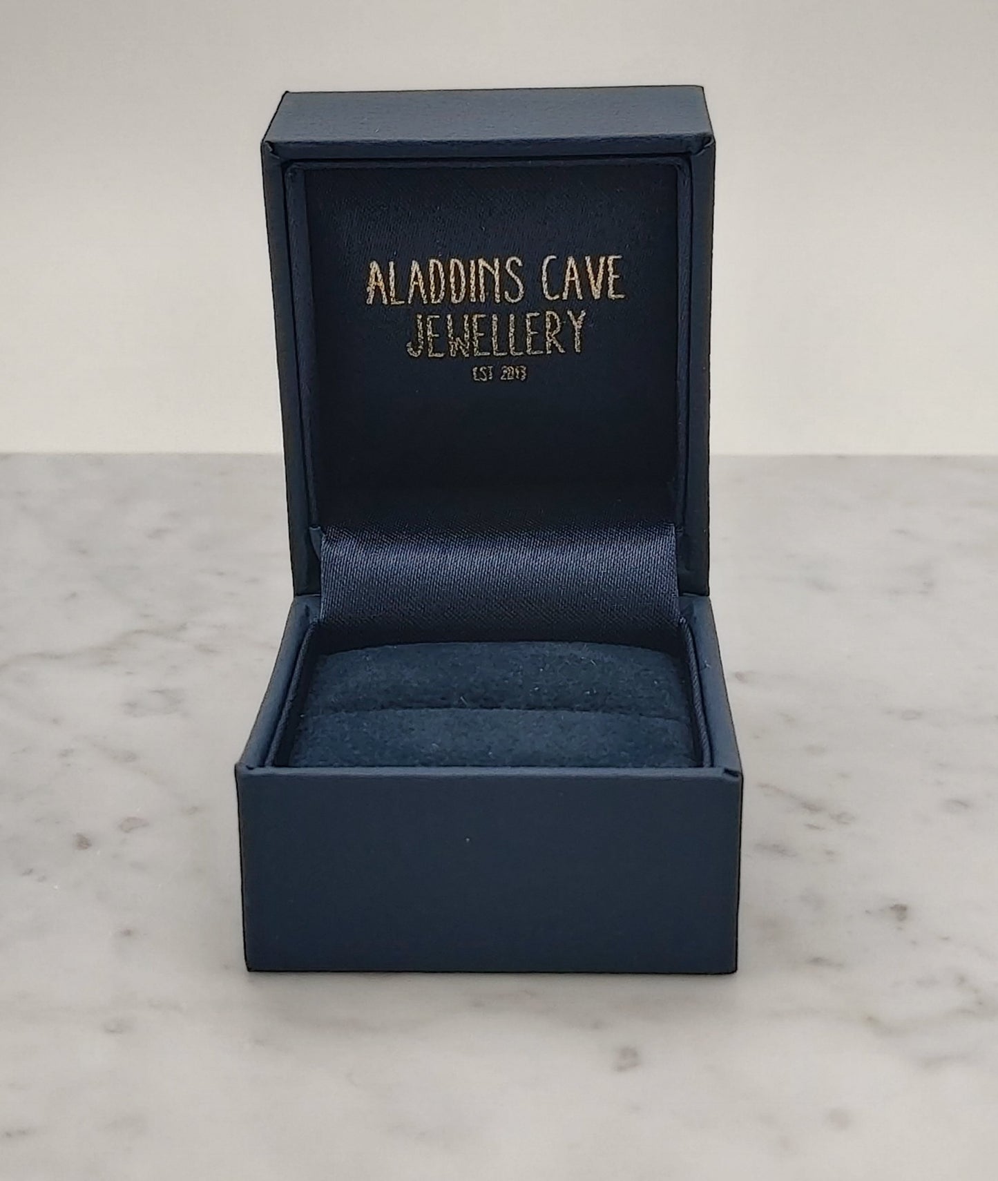 Luxury ring proposal leatherette box in navy blue