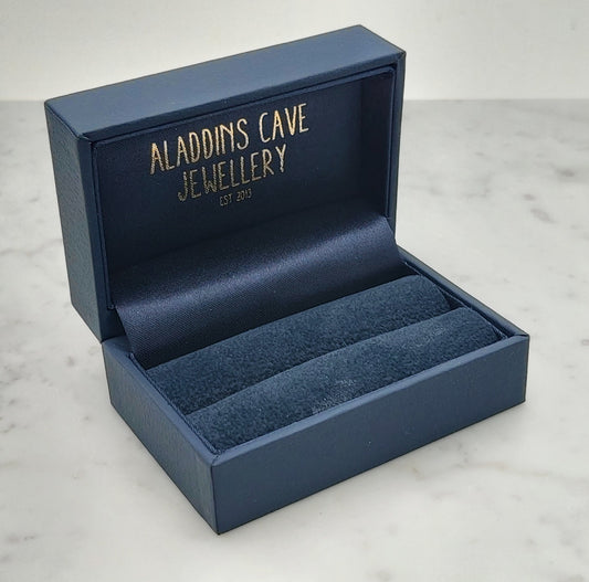 Bride and groom double Luxury ring leatherette box in navy blue