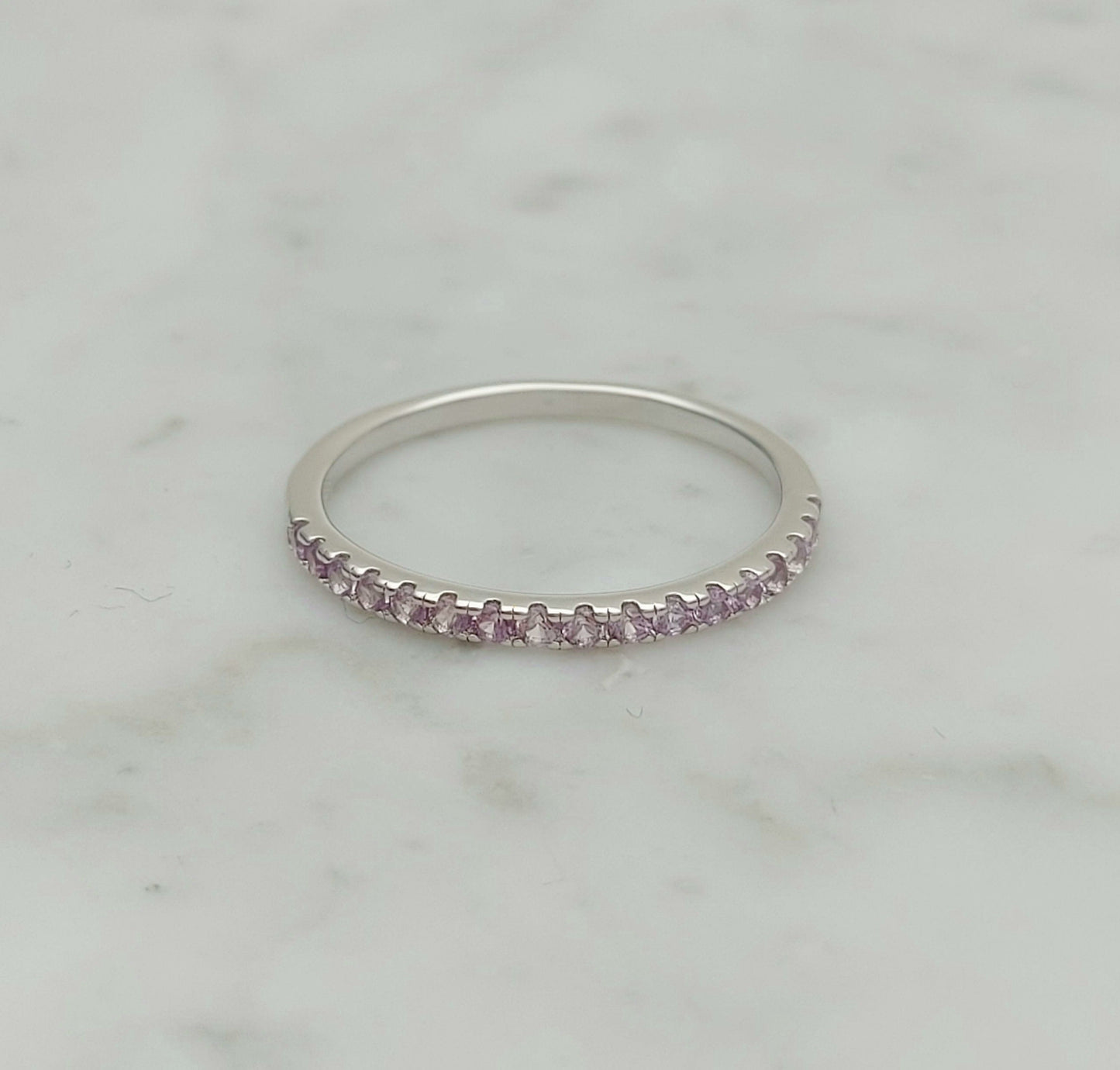 1.8mm wide Alexandrite Half Eternity ring in white gold or Silver - stacking ring - wedding band - handmade engagement ring