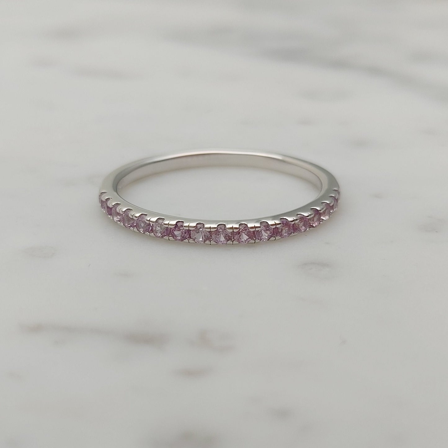 1.8mm wide Alexandrite Half Eternity ring in white gold or Silver - stacking ring - wedding band - handmade engagement ring