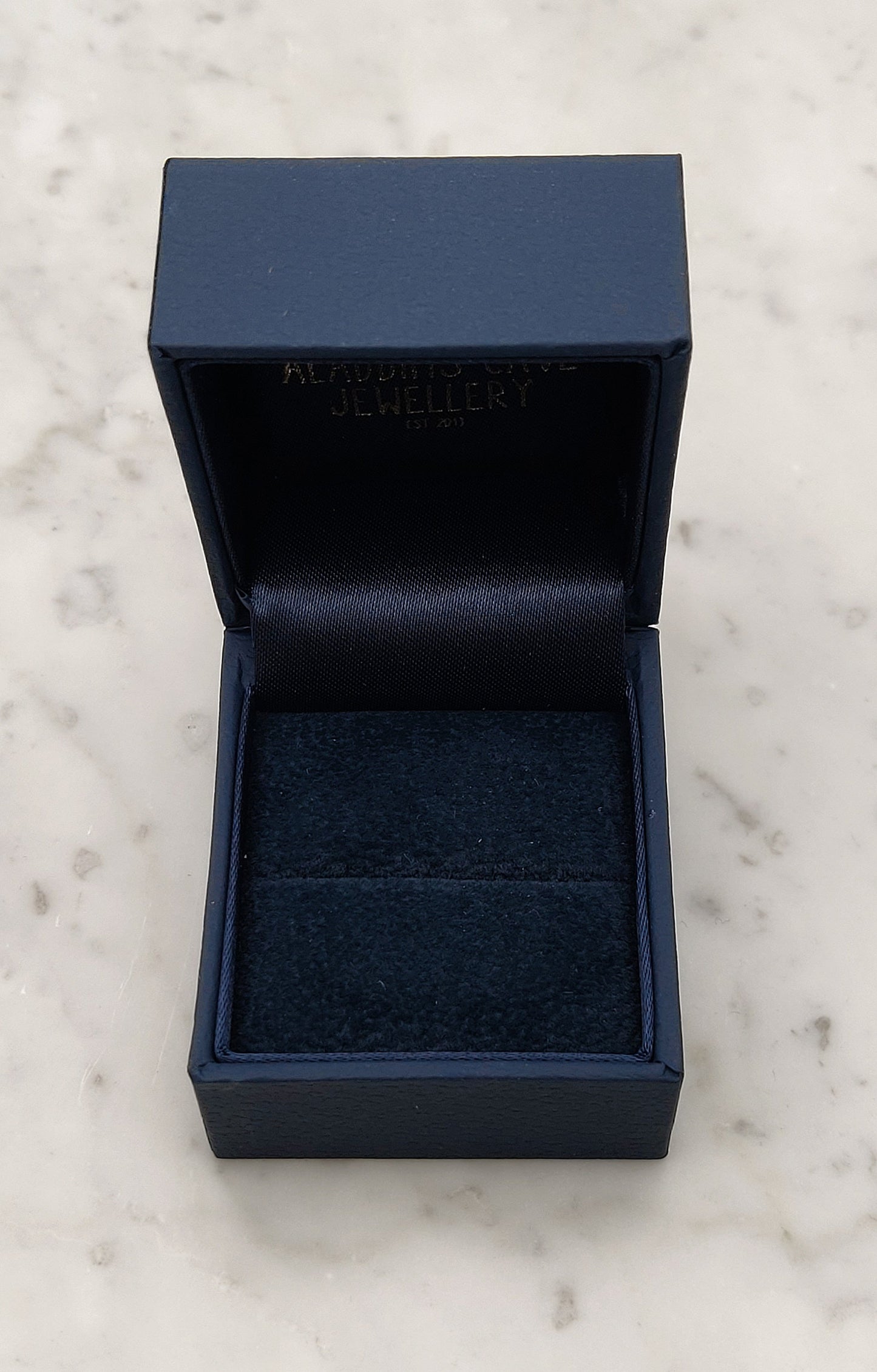 Luxury ring proposal leatherette box in navy blue