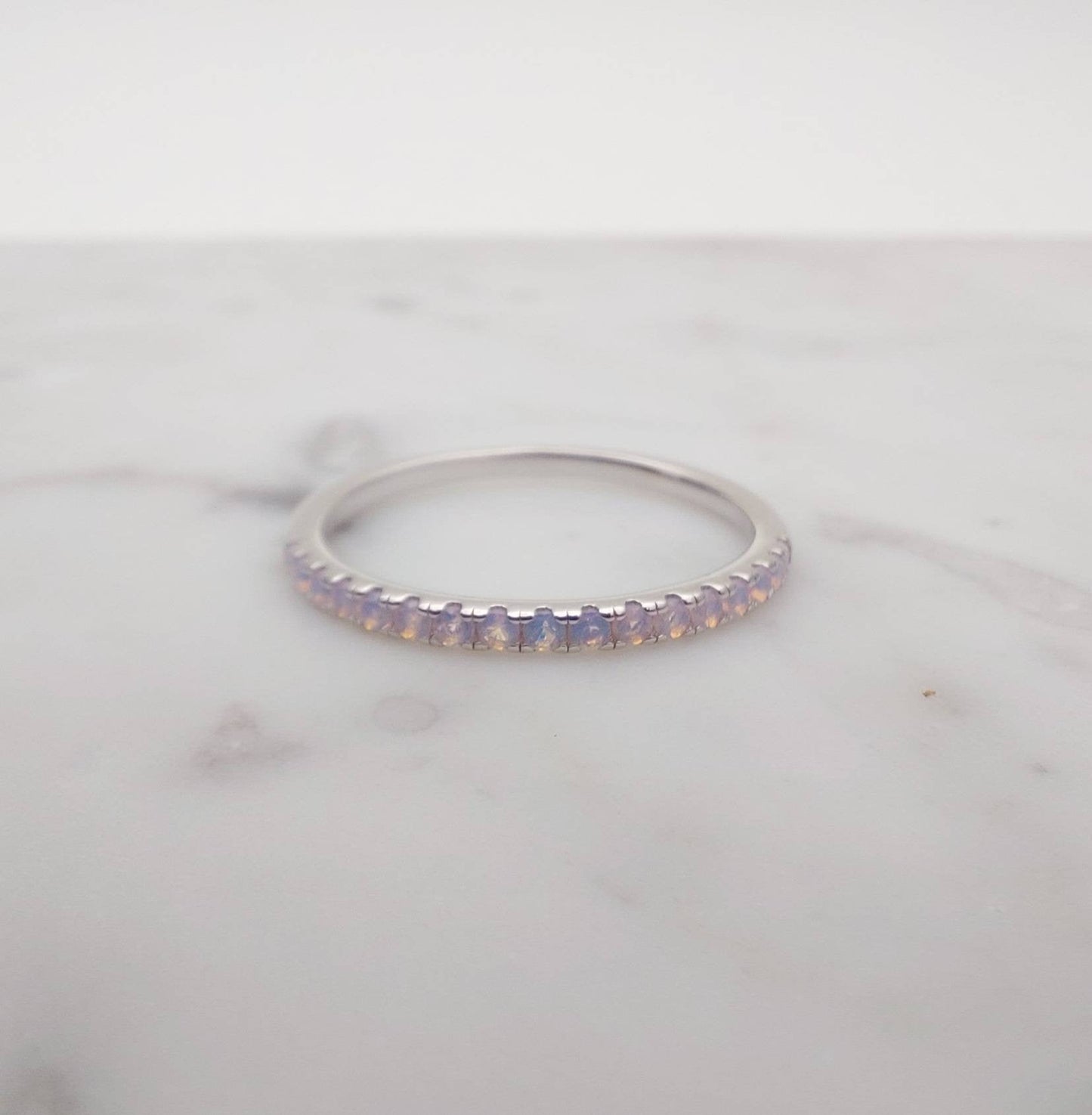 1.8mm wide Opal Half Eternity ring  in white gold or Silver - stacking ring - wedding band - handmade engagement ring