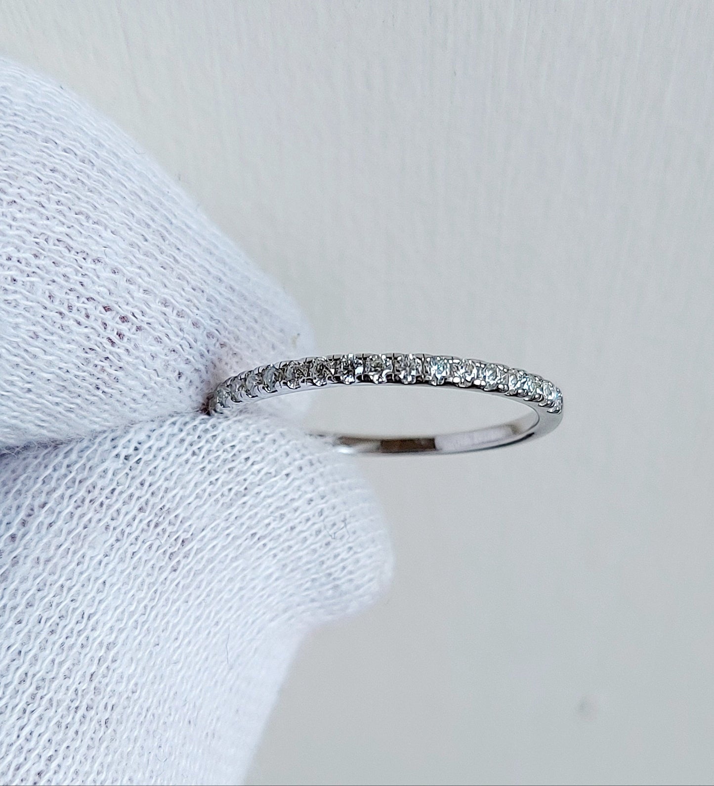 1.8mm wide Man Made Moissanite Half Eternity ring  in white gold, titanium, or Silver