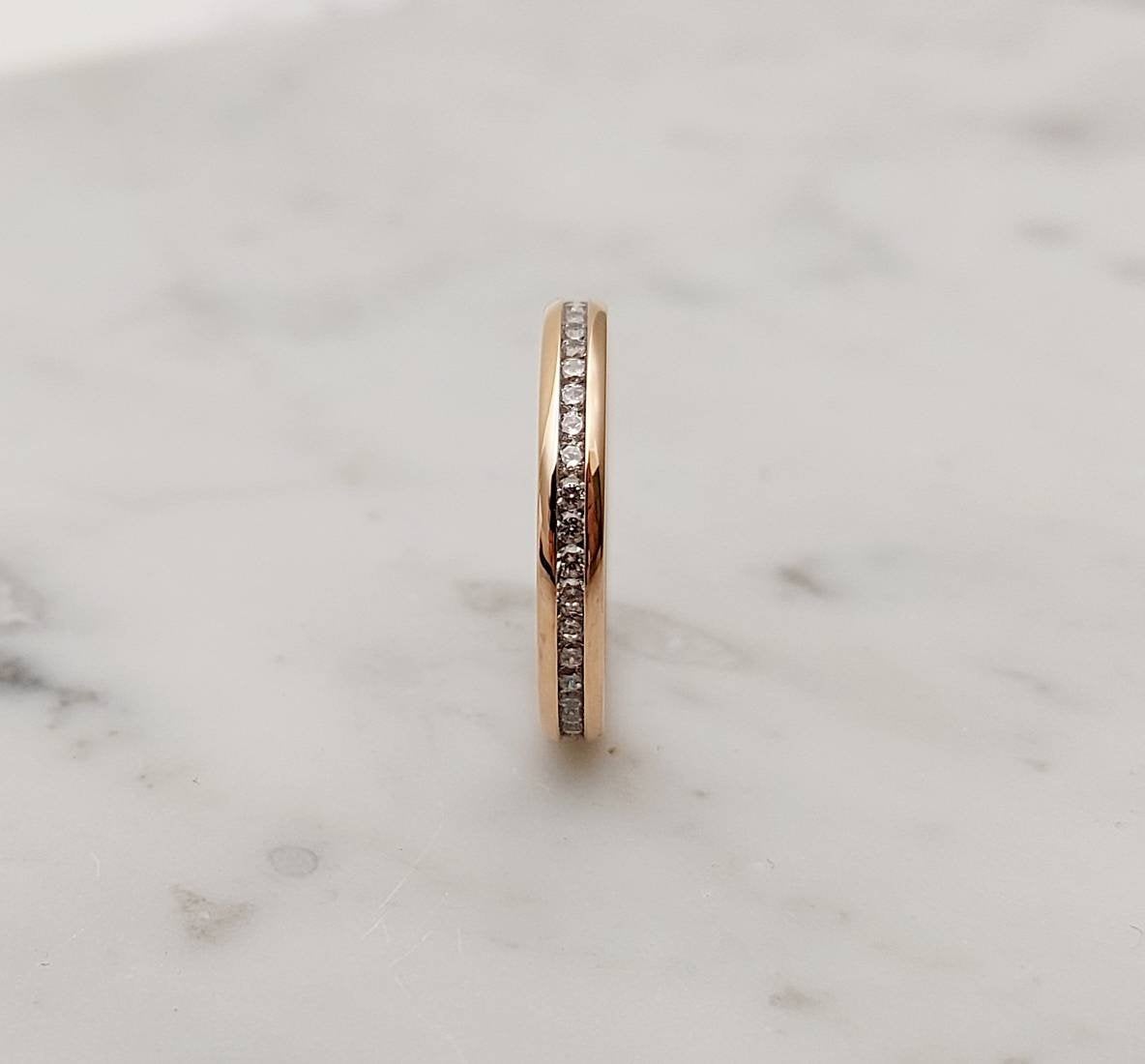 3mm Wide Man Made Diamond Simulant Full Eternity ring / stacking ring in rose gold filled - Wedding Band - Engagement ring