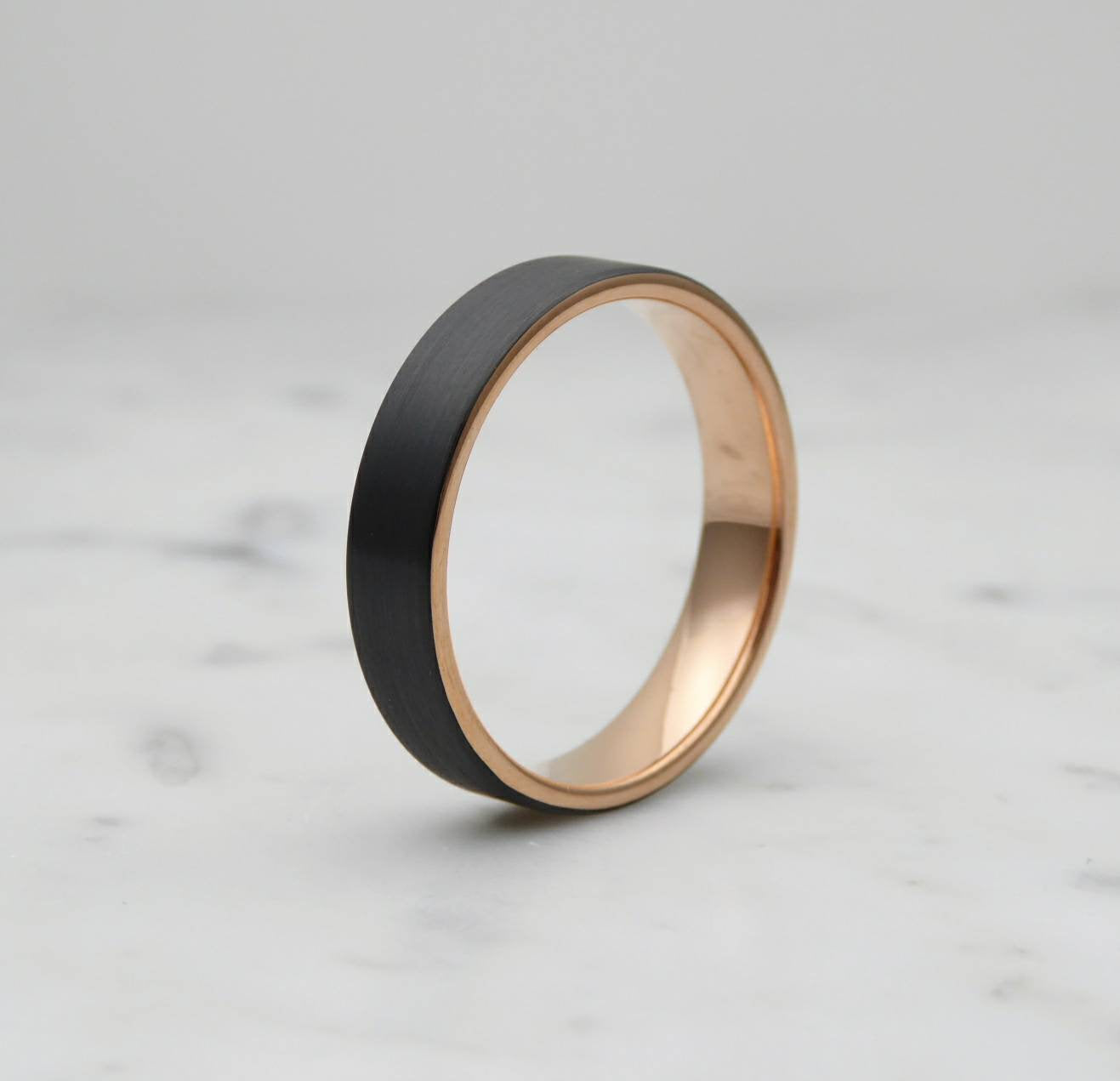 5mm Black Brushed titanium & 18k rose gold wedding ring band for men and women