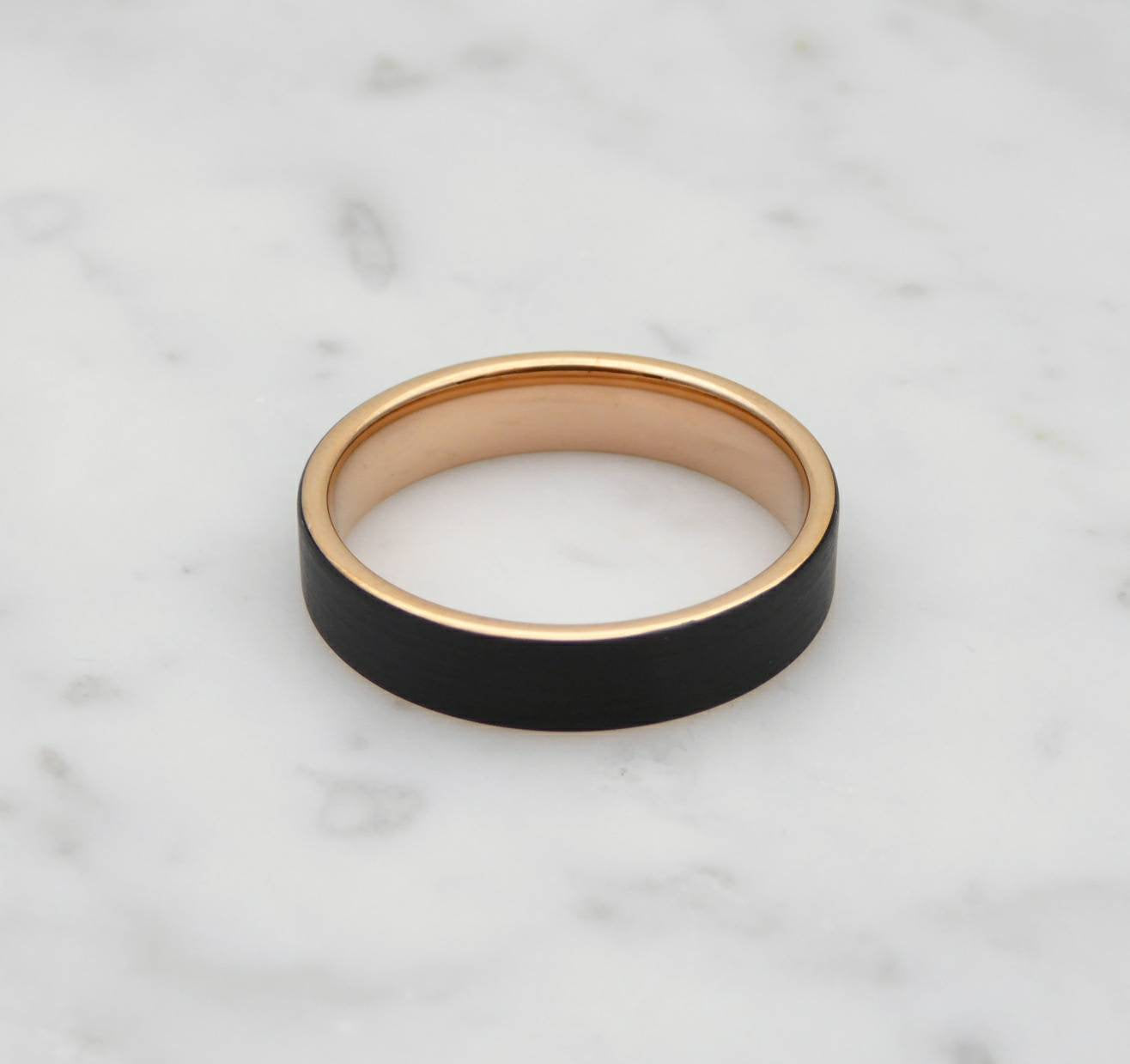 5mm Black Brushed titanium & 18k rose gold wedding ring band for men and women