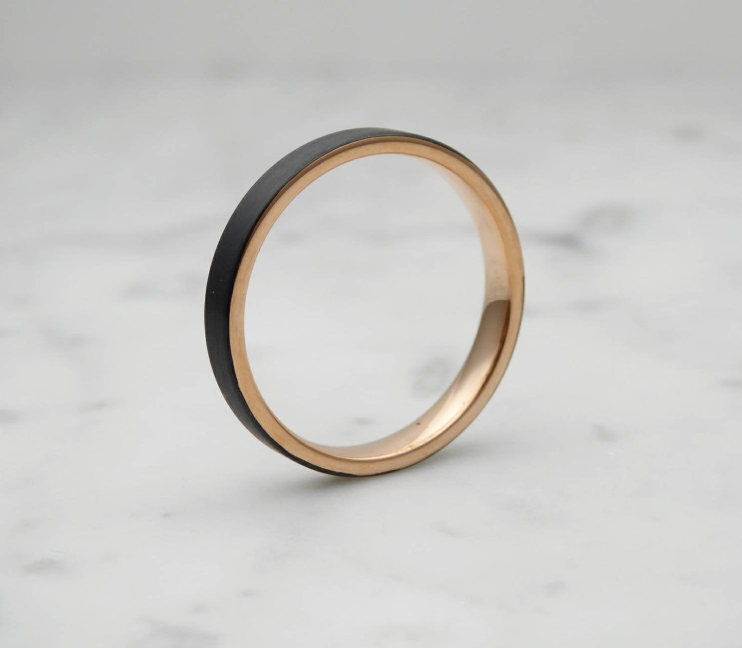 2mm Black Brushed titanium & 18k rose gold wedding ring band for men and women