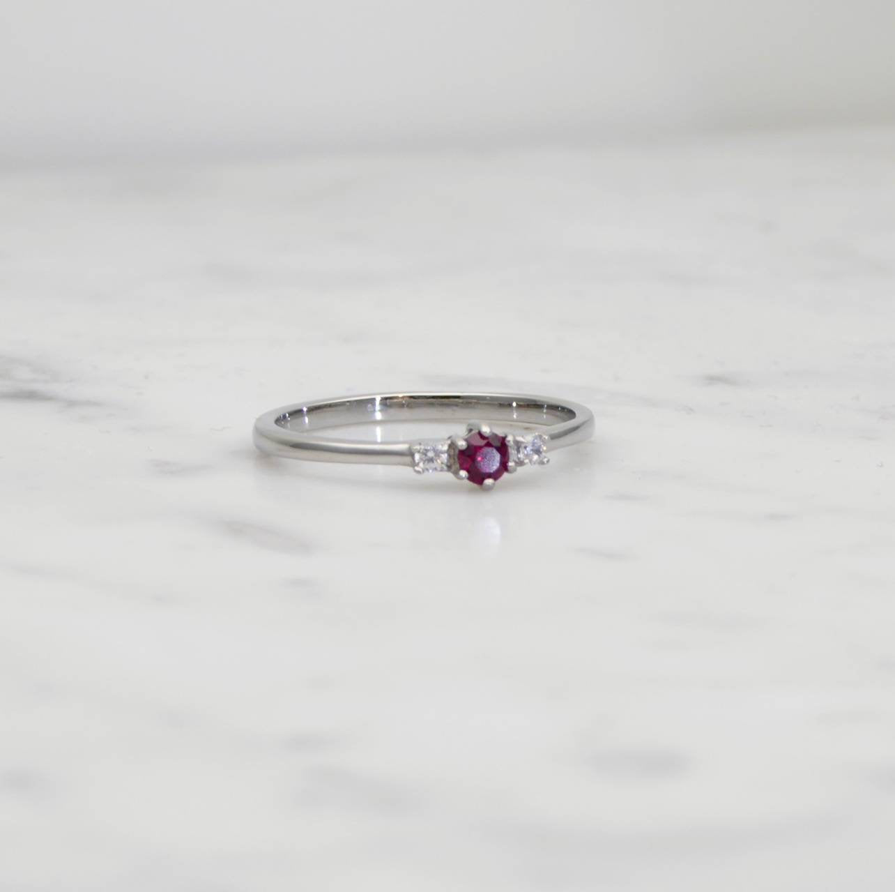 Natural Ruby and White Sapphire 3 stone Trilogy Ring in White Gold or Titanium  - engagement ring - handmade ring